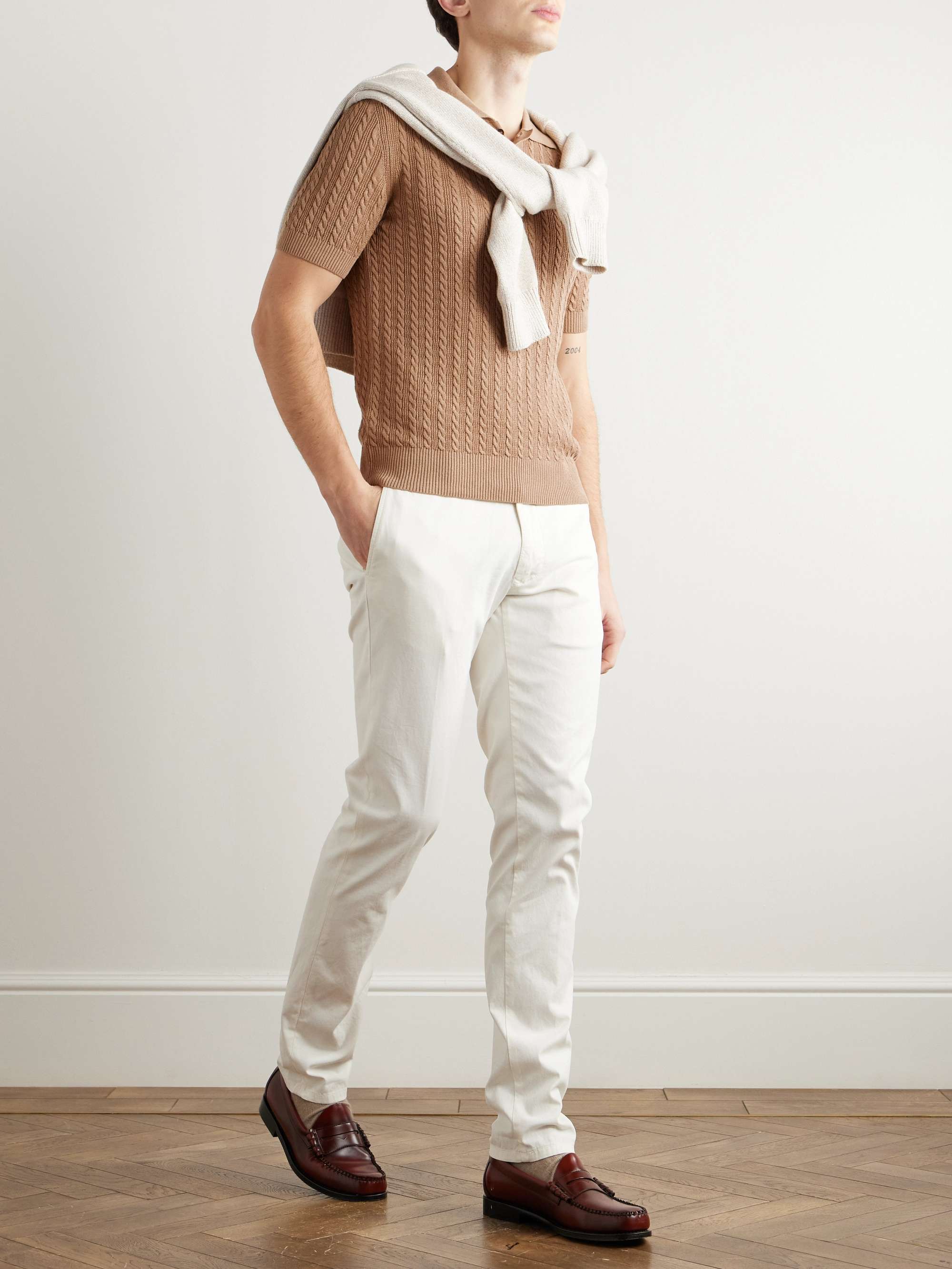 Slim-Fit Cable-Knit Linen and Cotton-Blend Polo Shirt view