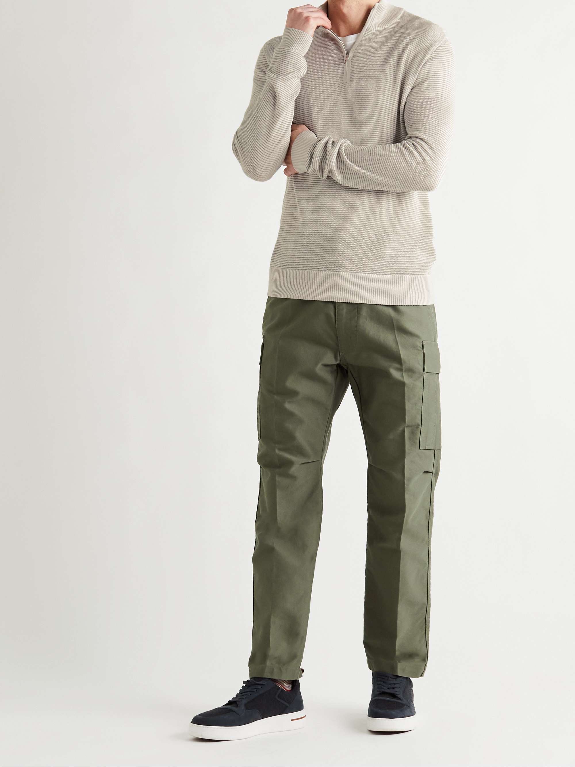 Slim-Fit Ribbed Silk, Cashmere and Linen-Blend Half-Zip Sweater view