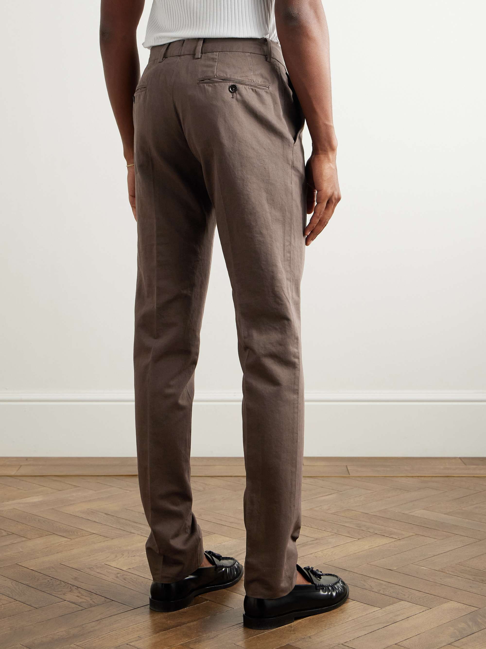 Slim-Fit Tapered Cotton and Linen-Blend Twill Trousers view