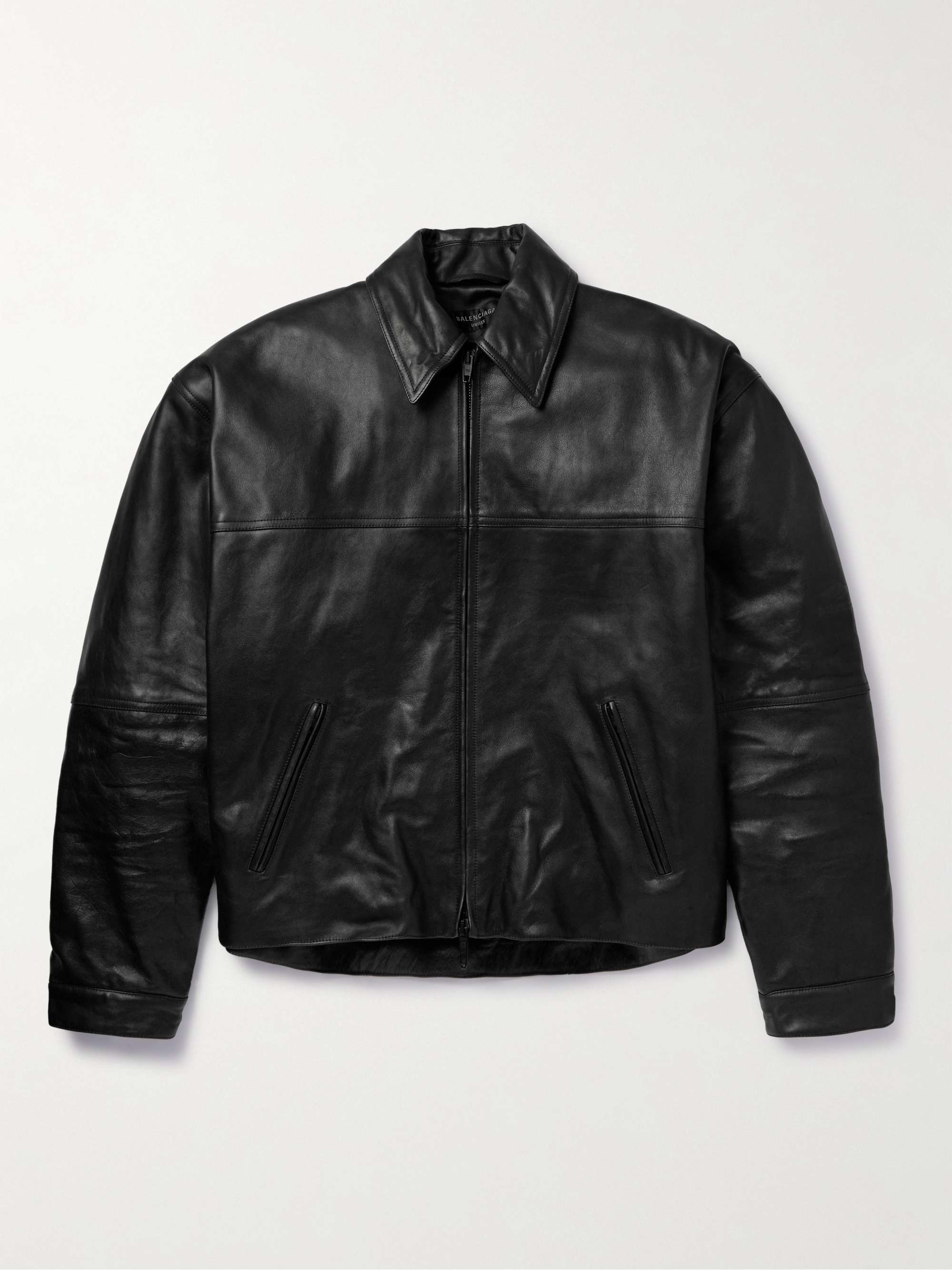 Cocoon Kick Oversized Logo-Debossed Leather Jacket hero visual
