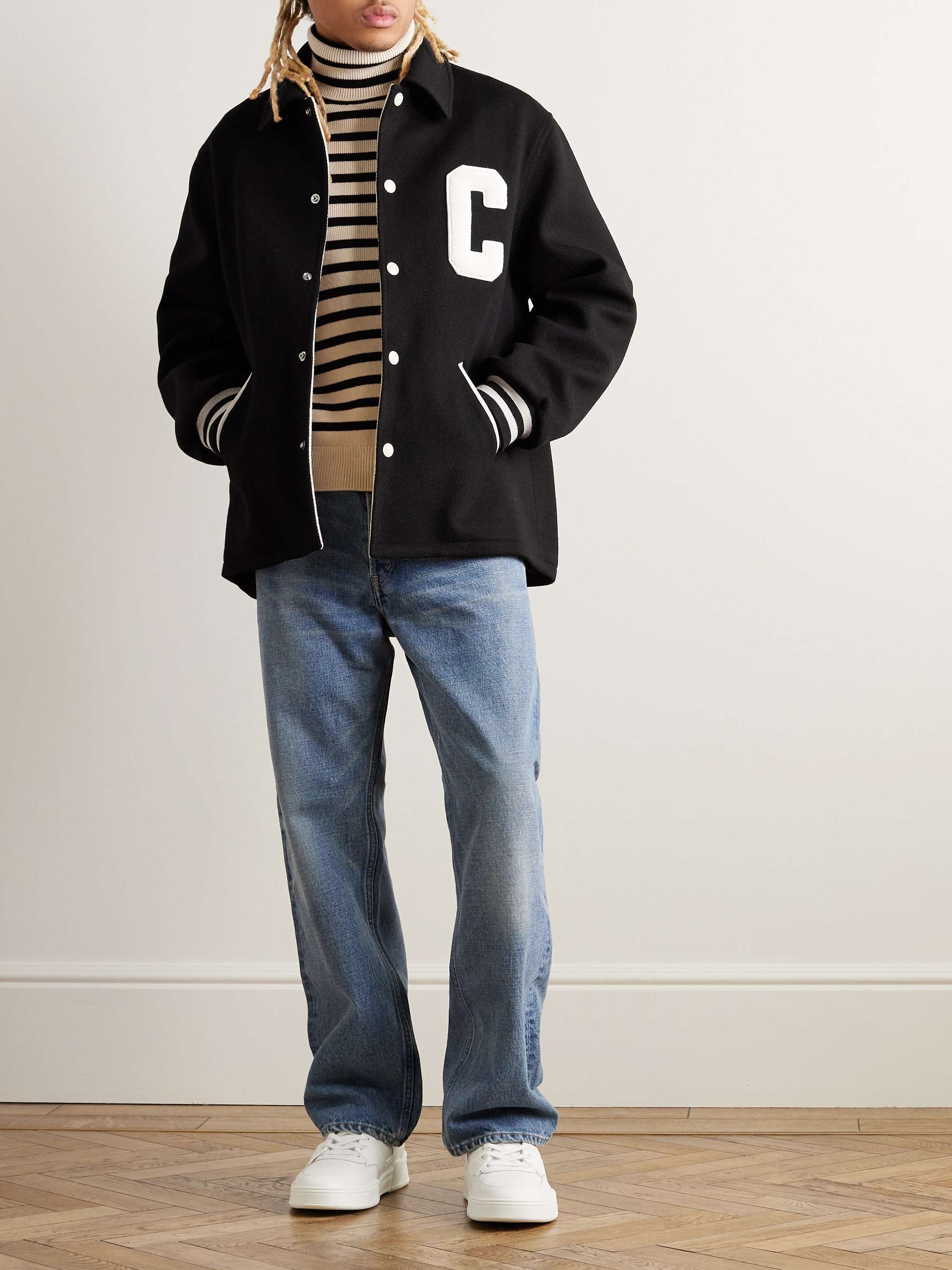 Teddy Logo-Appliquéd Leather-Trimmed Wool-Blend Bomber Jacket view
