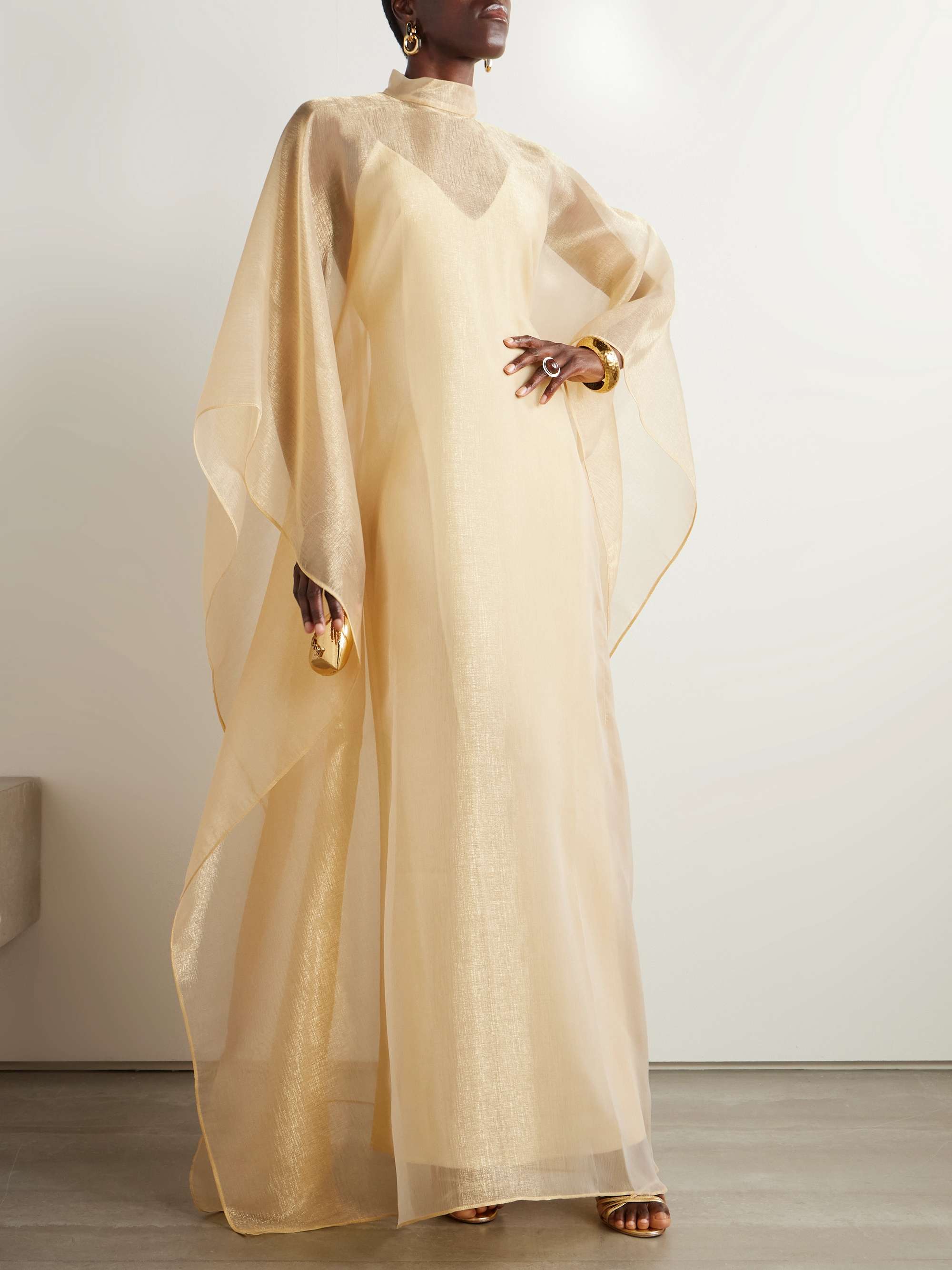 Sphinx draped metallic organza gown view