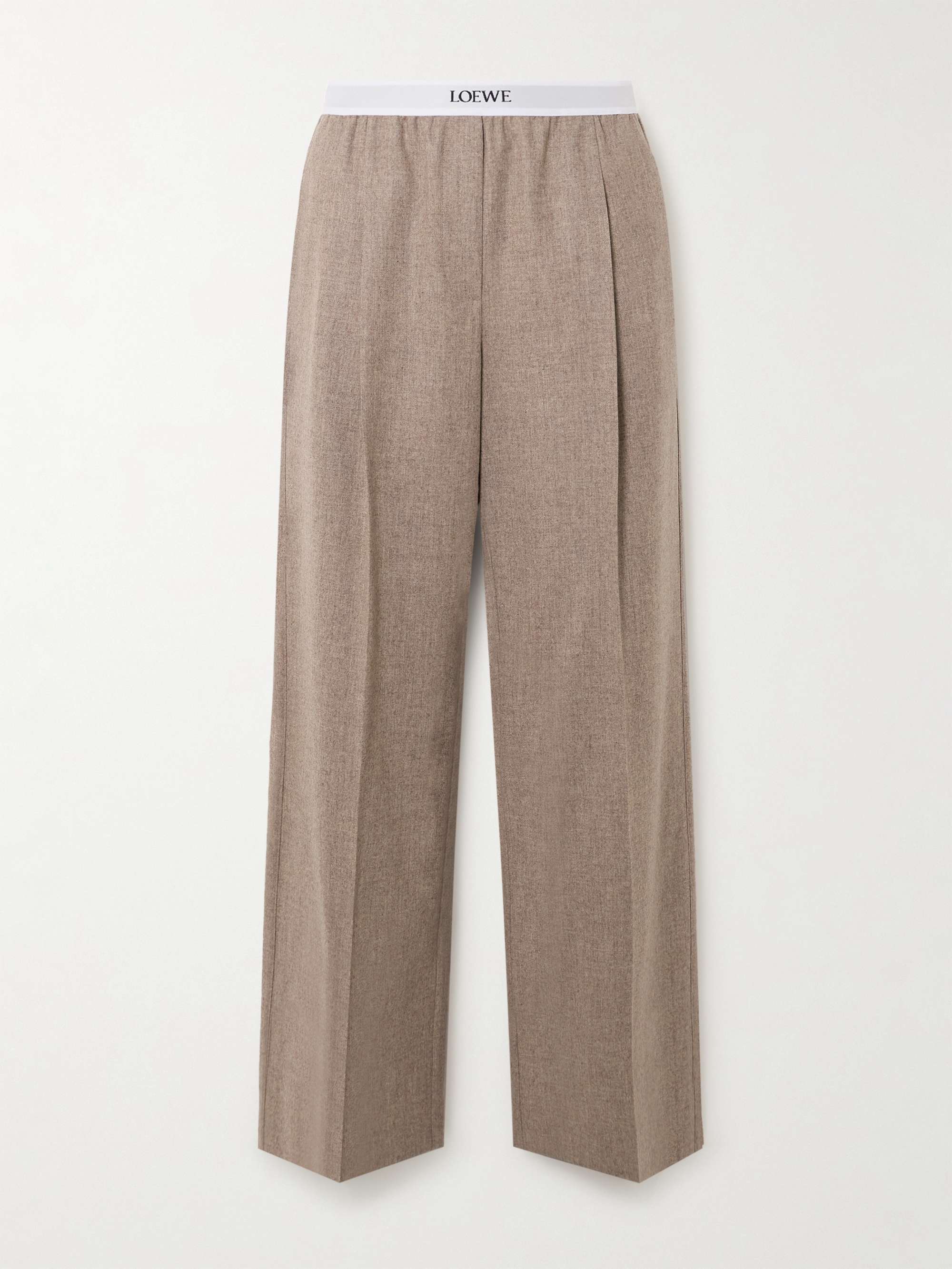 Stretch jacquard-trimmed pleated wool and cashmere-blend straight-leg pants hero visual