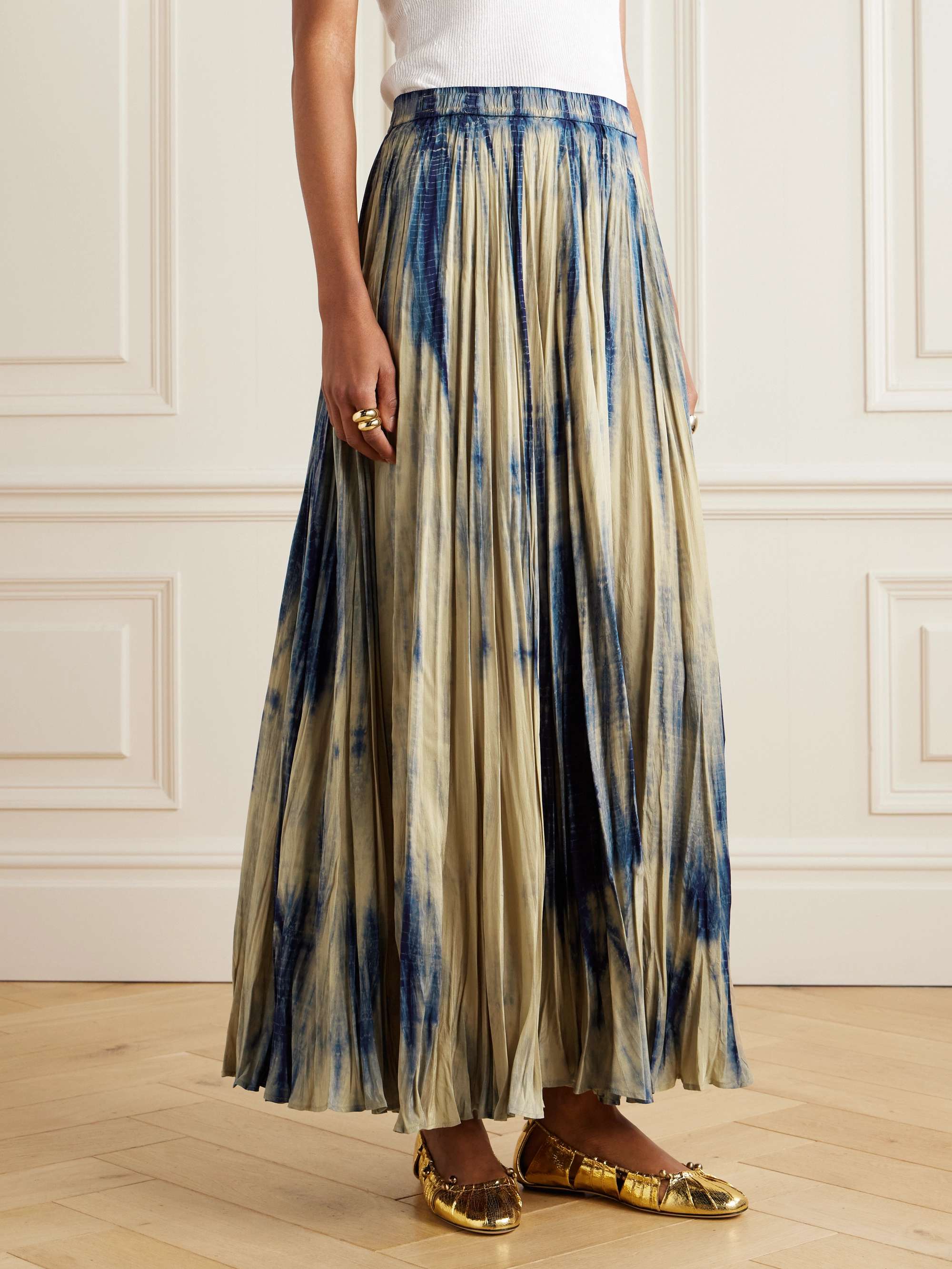 Sully tie-dyed crinkled silk-habotai maxi skirt view