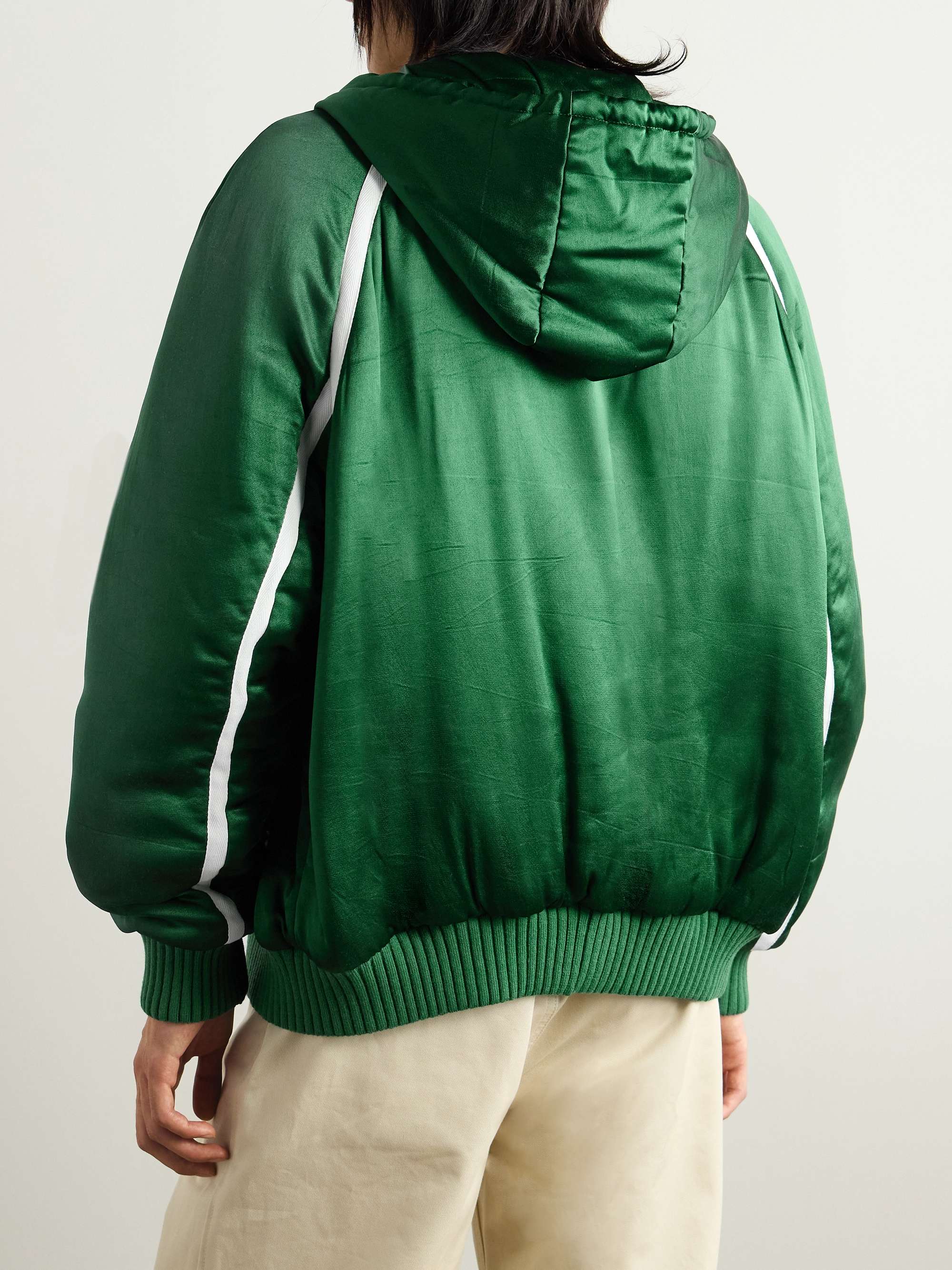 Oversized Grosgrain-Trimmed Padded Satin Hooded Track Jacket view