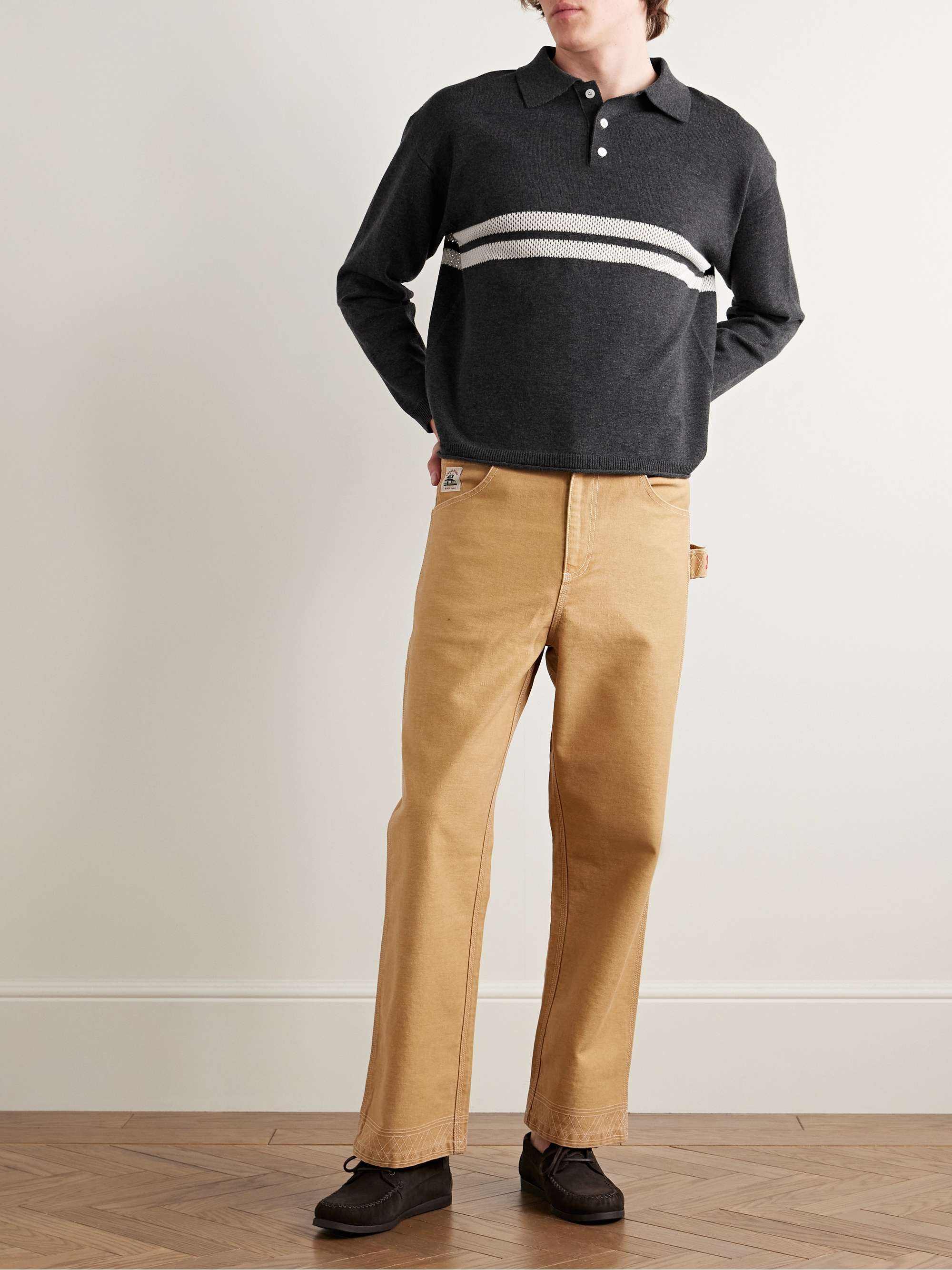 Crochet-Trimmed Merino Wool and Cotton-Blend Polo Shirt view