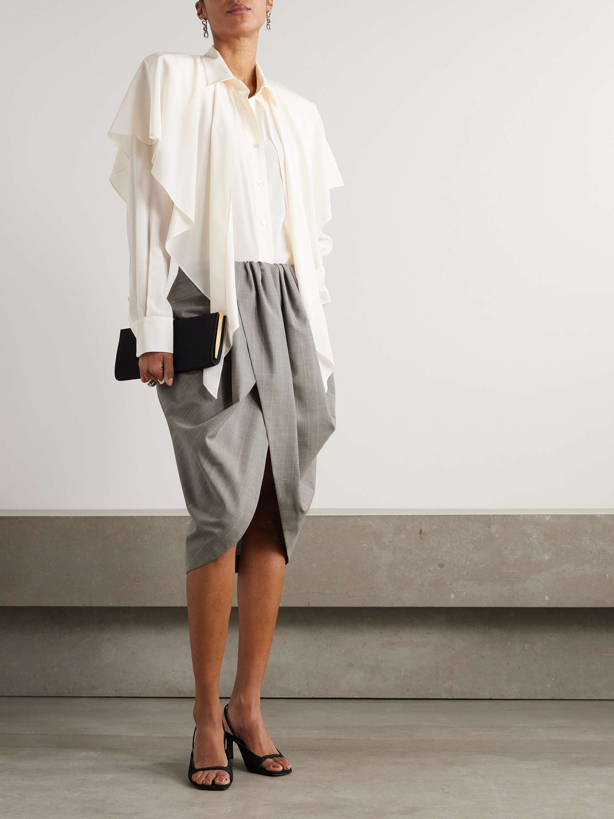 Draped striped wool-crepe skirt view