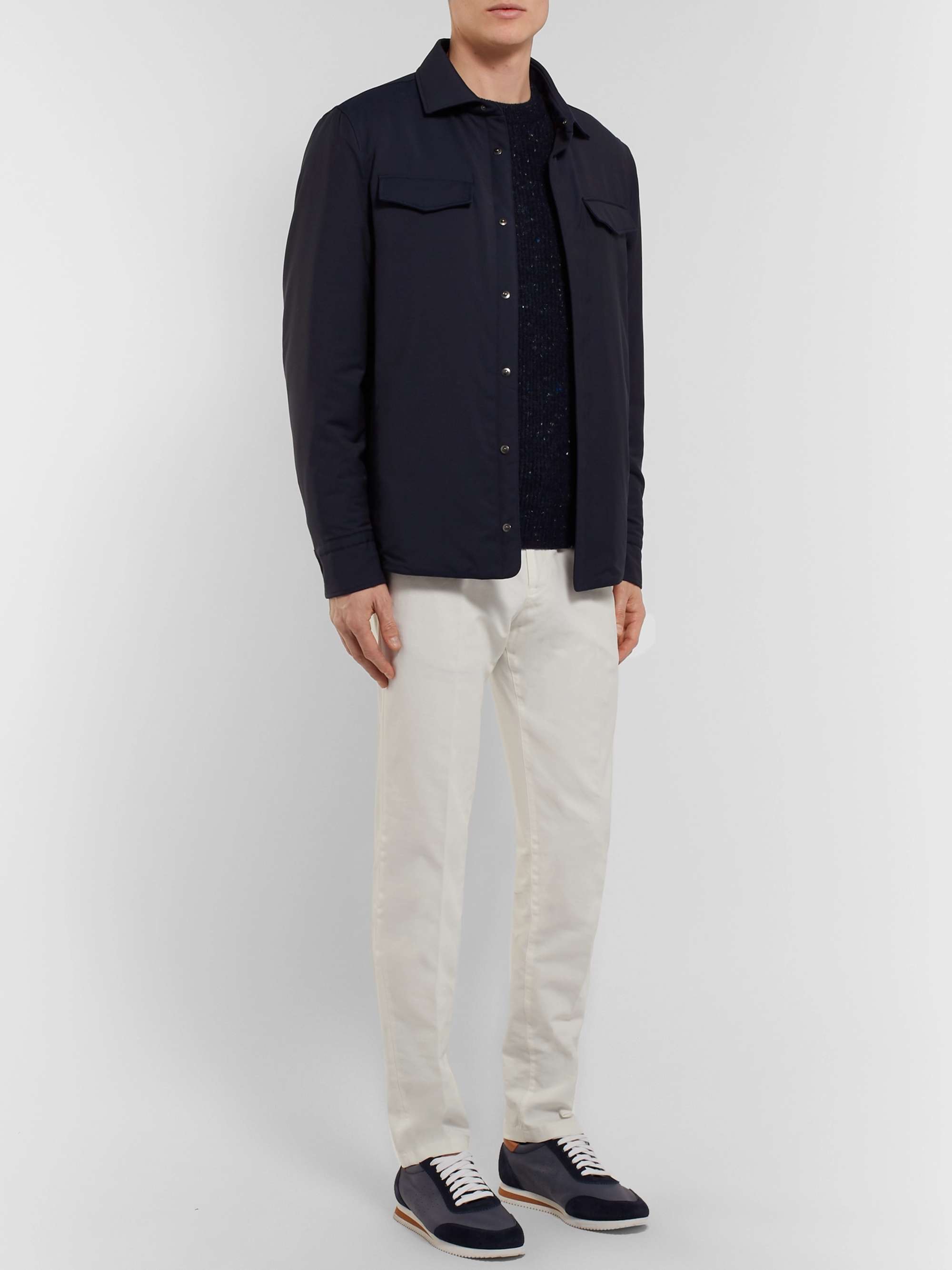 Slim-Fit Washed Cotton-Blend Trousers view