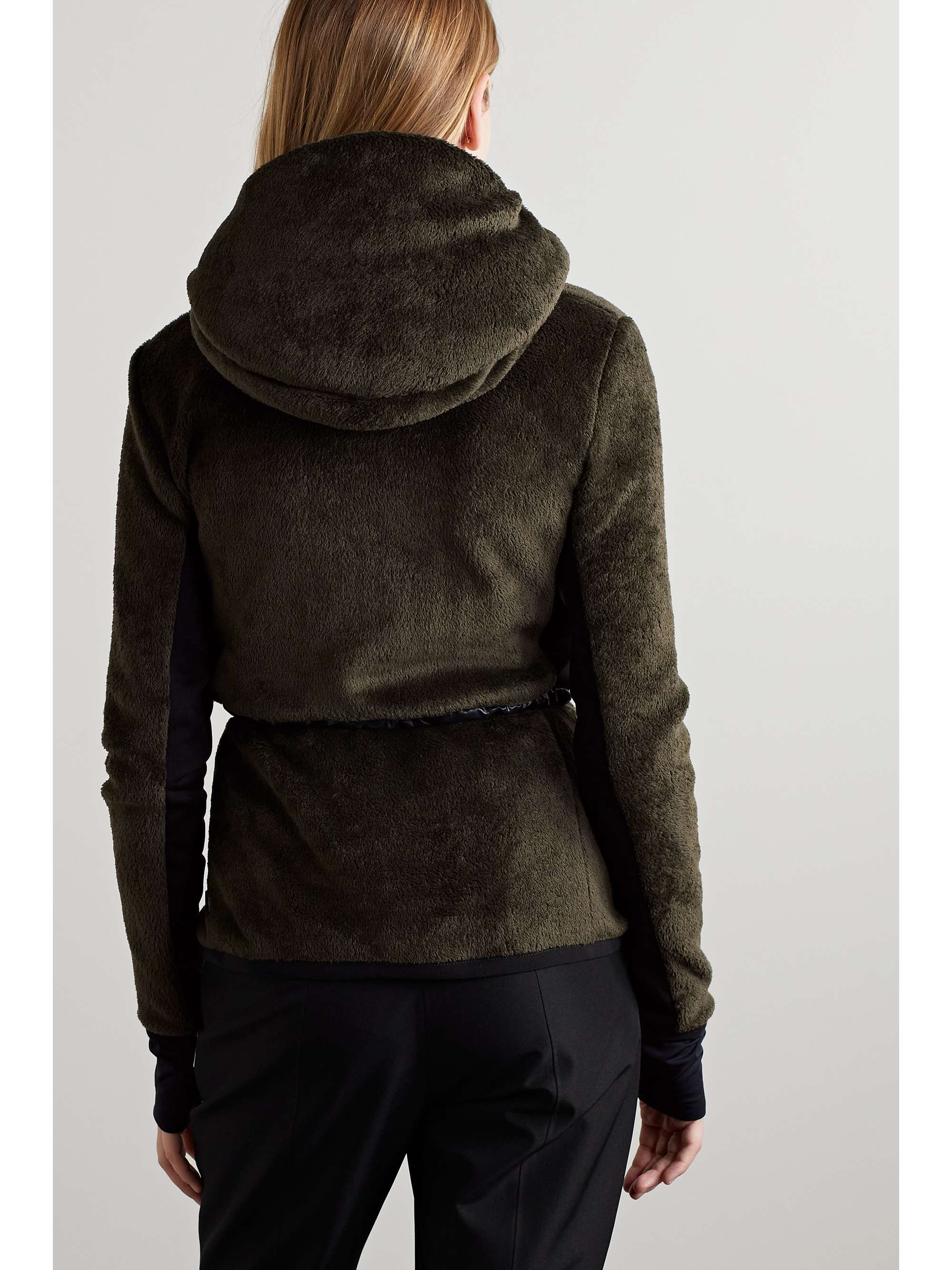 Stretch jersey-trimmed quilted Polartec fleece down jacket view