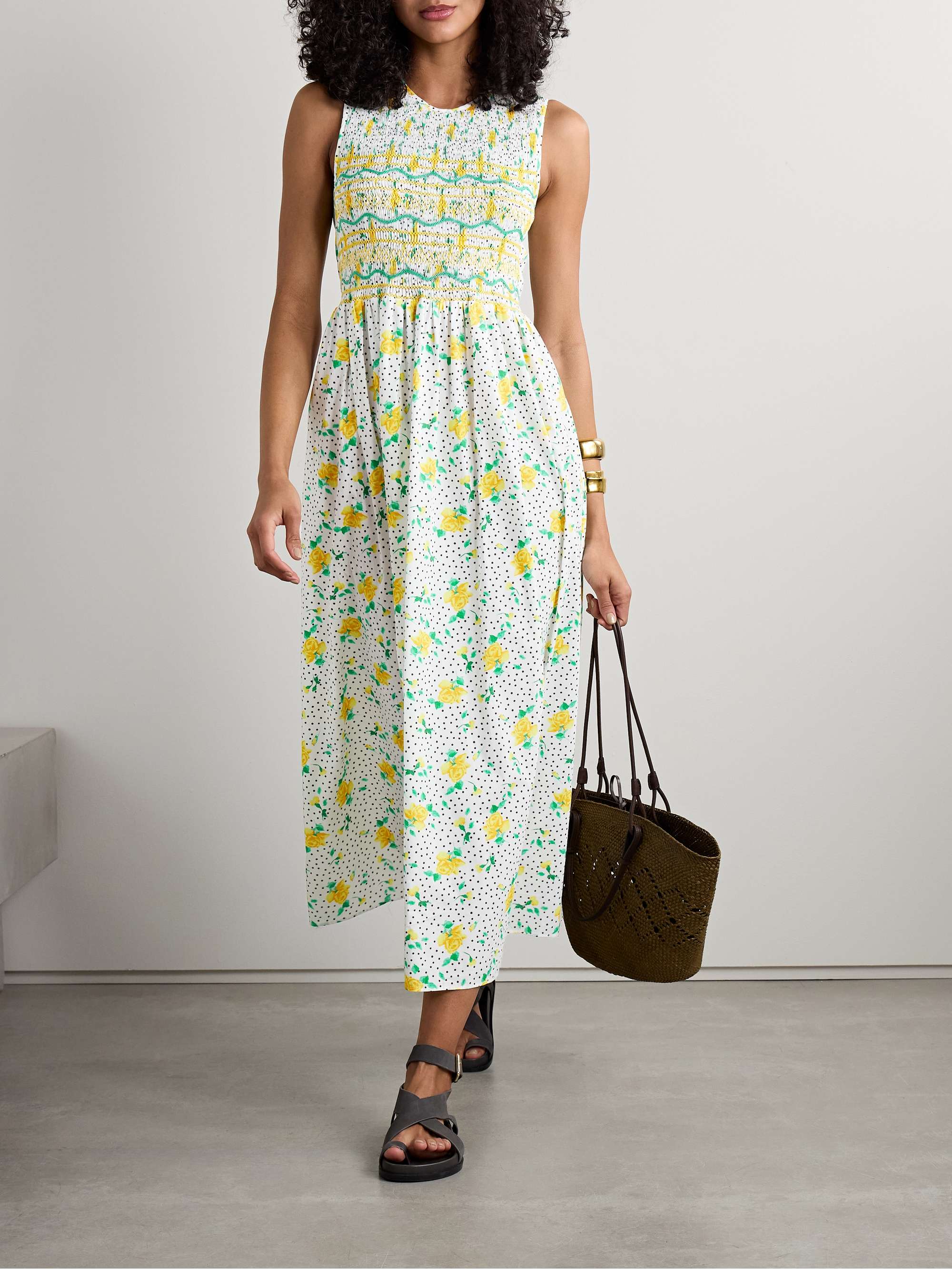 Gioia smocked printed cotton-voile midi dress view