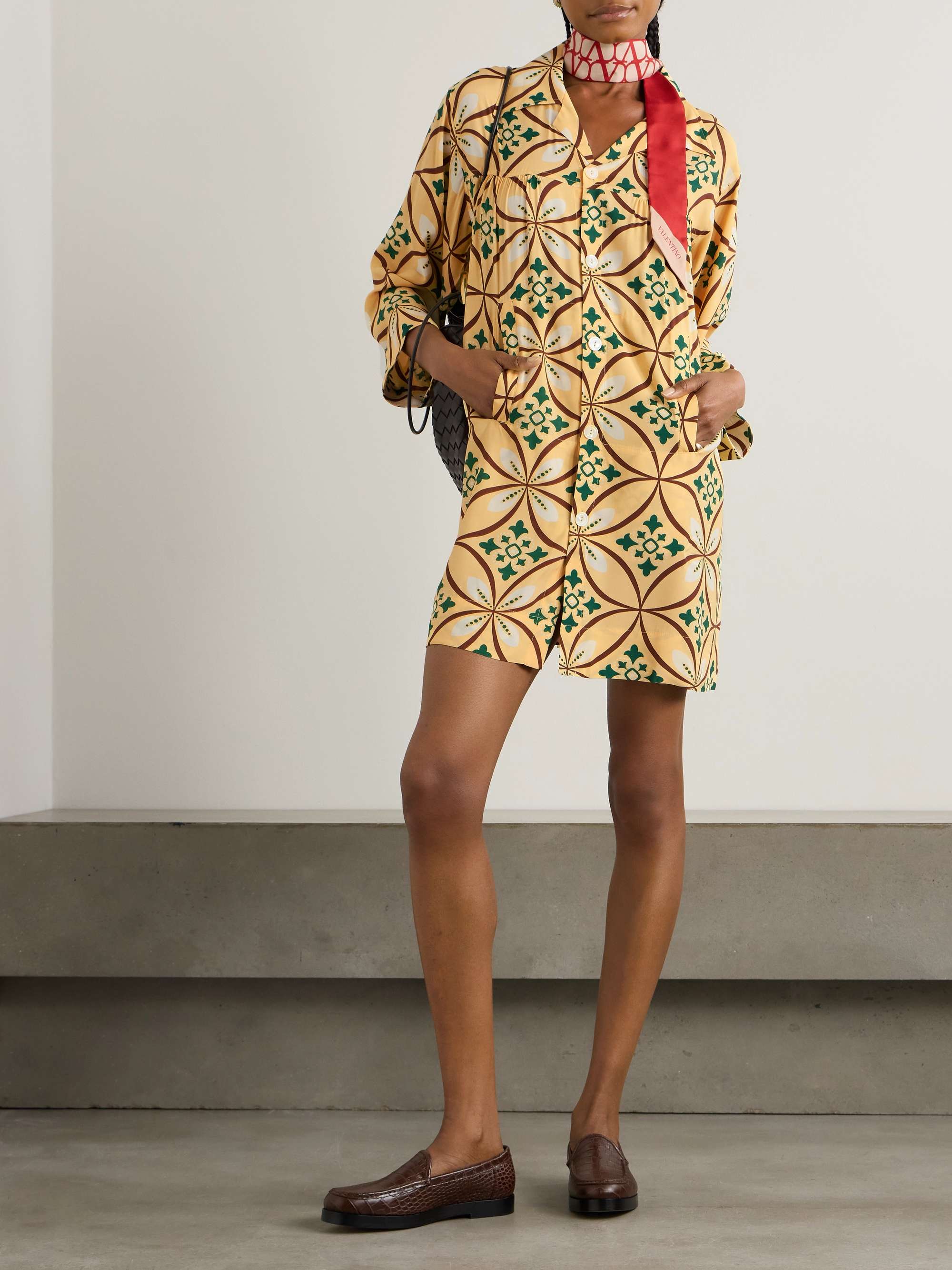 Greer Quincy gathered printed crepe mini shirt dress view
