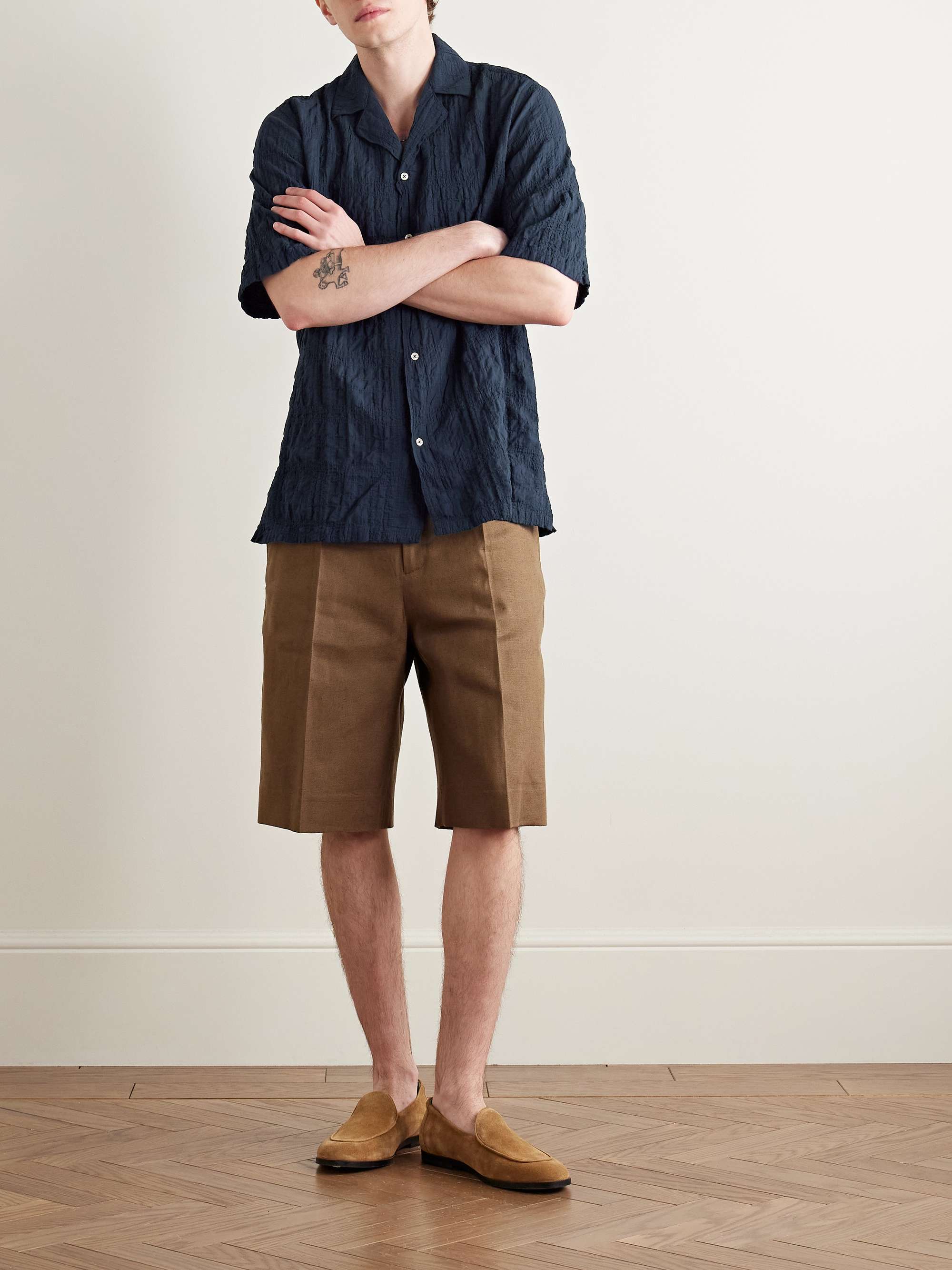 Eren Camp-Collar Organic Cotton-Blend Seersucker Shirt view