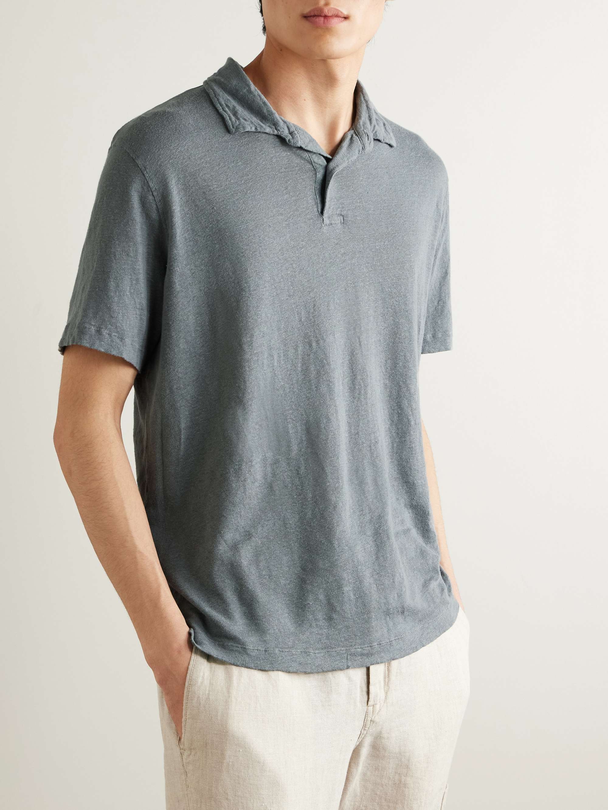 Garment-Dyed Linen Polo Shirt view