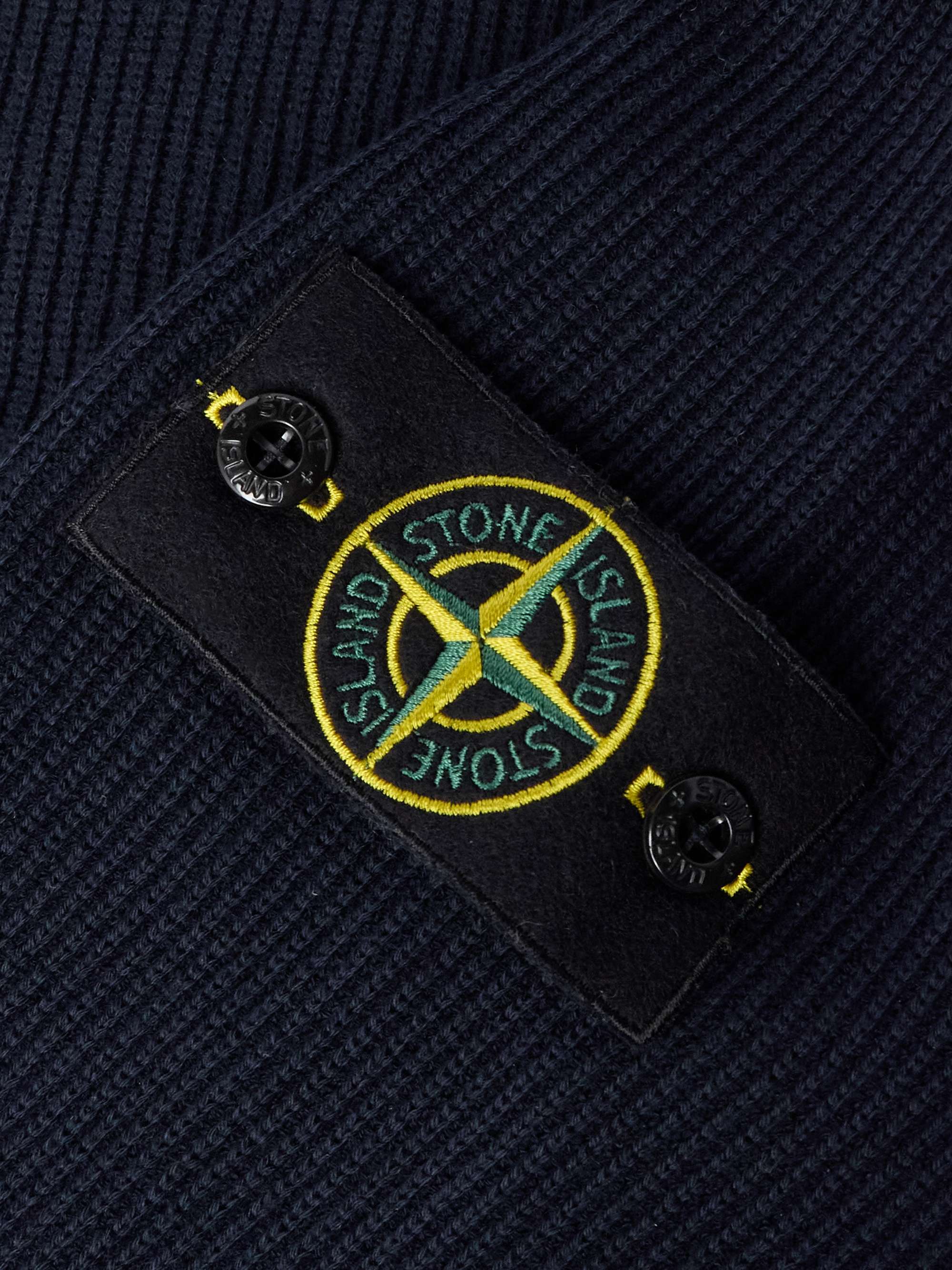 Logo-Appliquéd Ribbed-Knit Organic Cotton Cardigan view