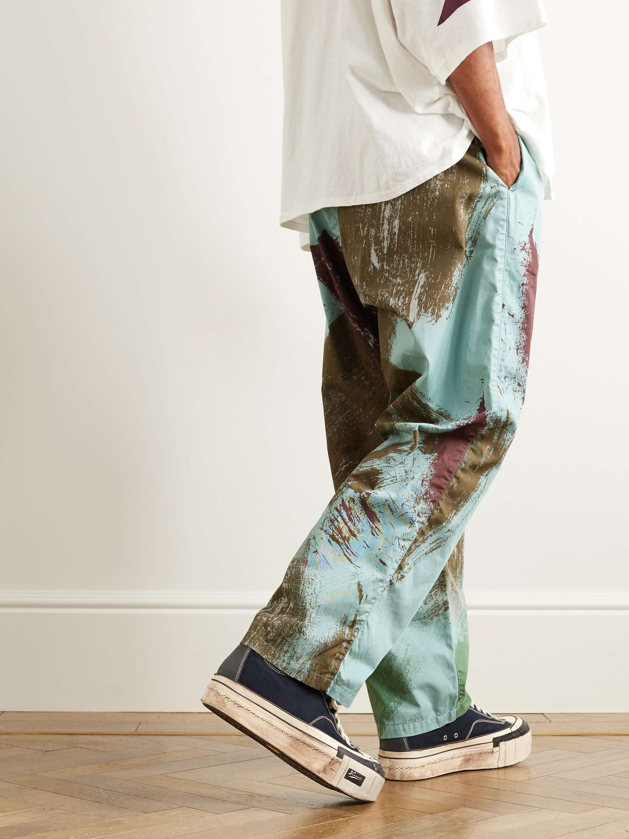 Easy Straight-Leg Printed Cotton-Poplin Drawstring Trousers view