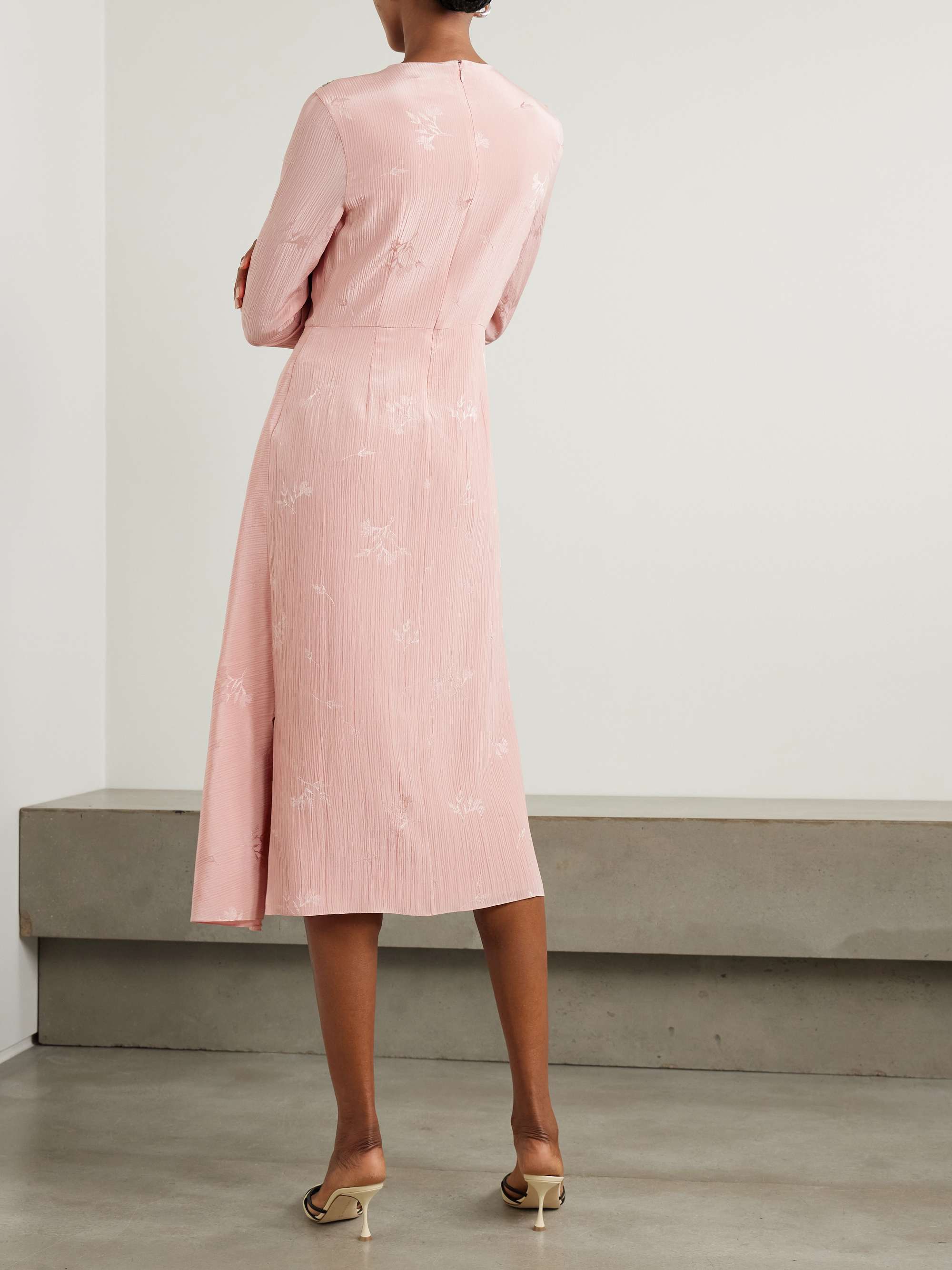Embellished draped crinkled-silk and cotton-blend jacquard midi dress view