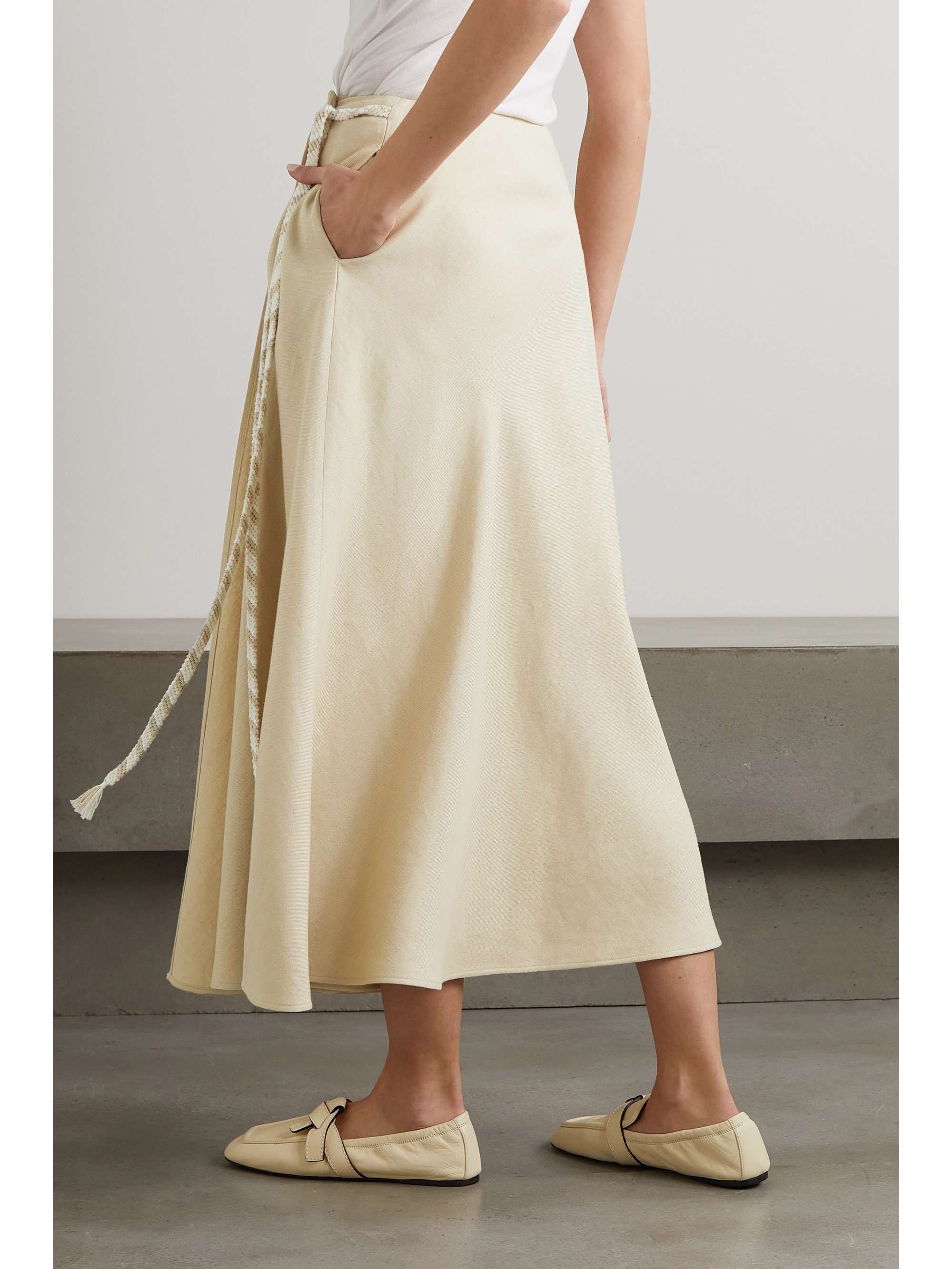 Antigua tie-detailed linen midi wrap skirt view