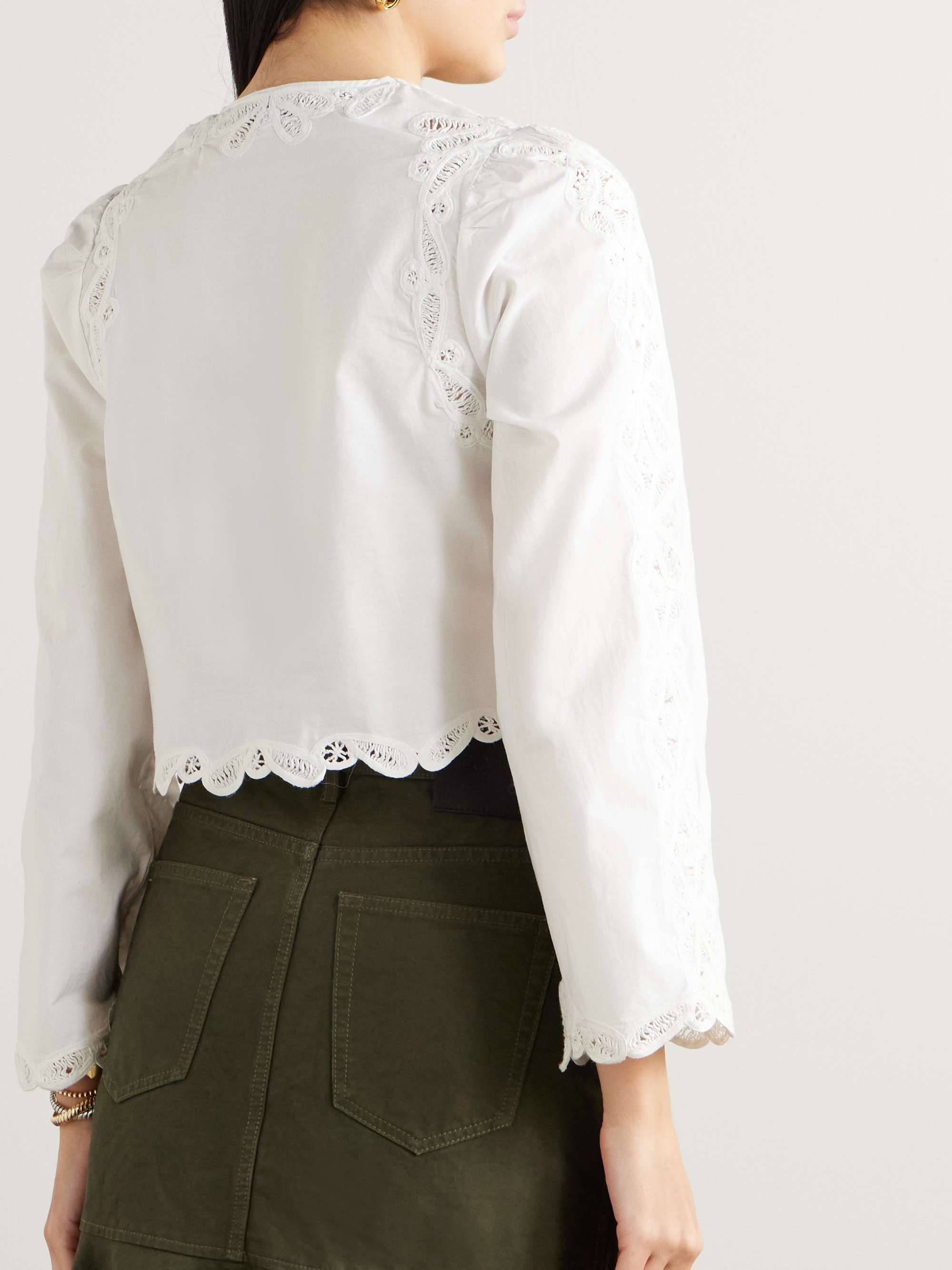 Elke scalloped embroidered cotton-voile top view