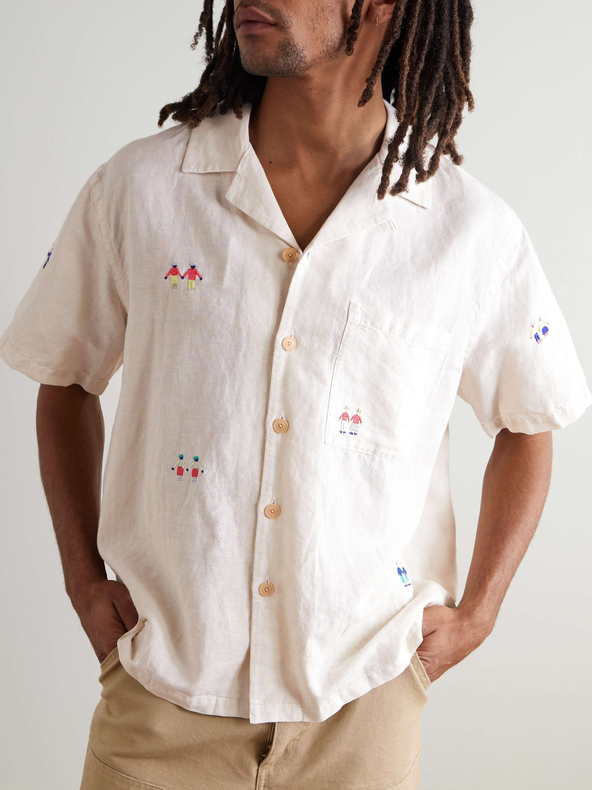 Anniversary Convertible-Collar Embroidered Linen and Cotton-Blend Shirt view
