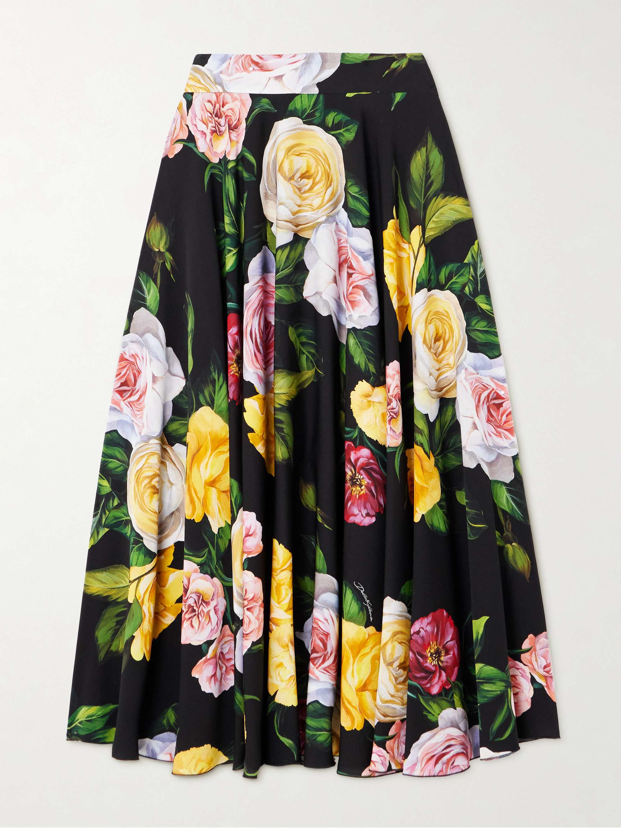 Pleated floral-print stretch-silk charmeuse midi skirt hero visual