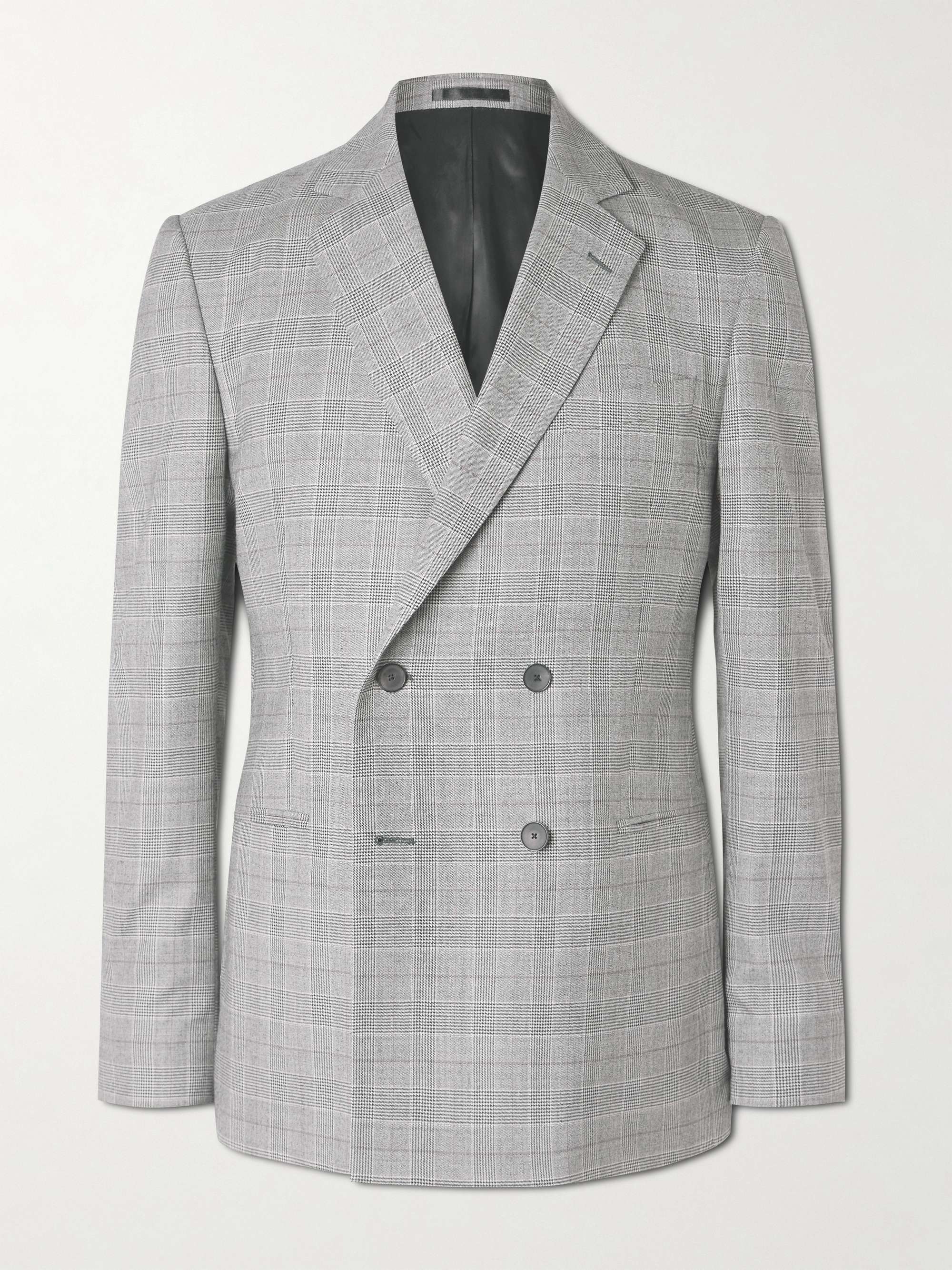 Slim-Fit Double-Breasted Prince of Wales Checked Wool-Flannel Suit Jacket hero visual