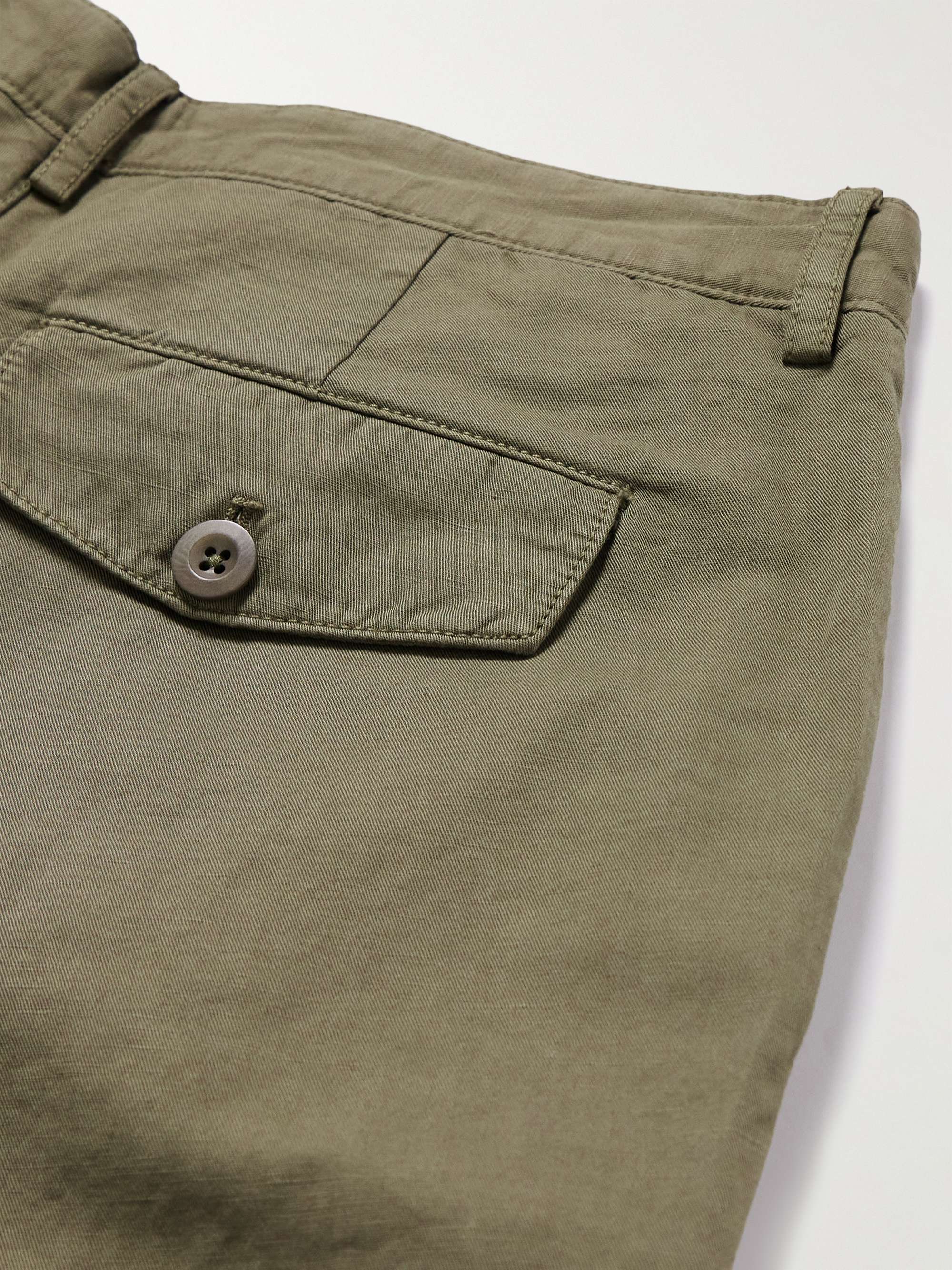 Straight-Leg Pleated Garment-Dyed Cotton and Linen-Blend Trousers view