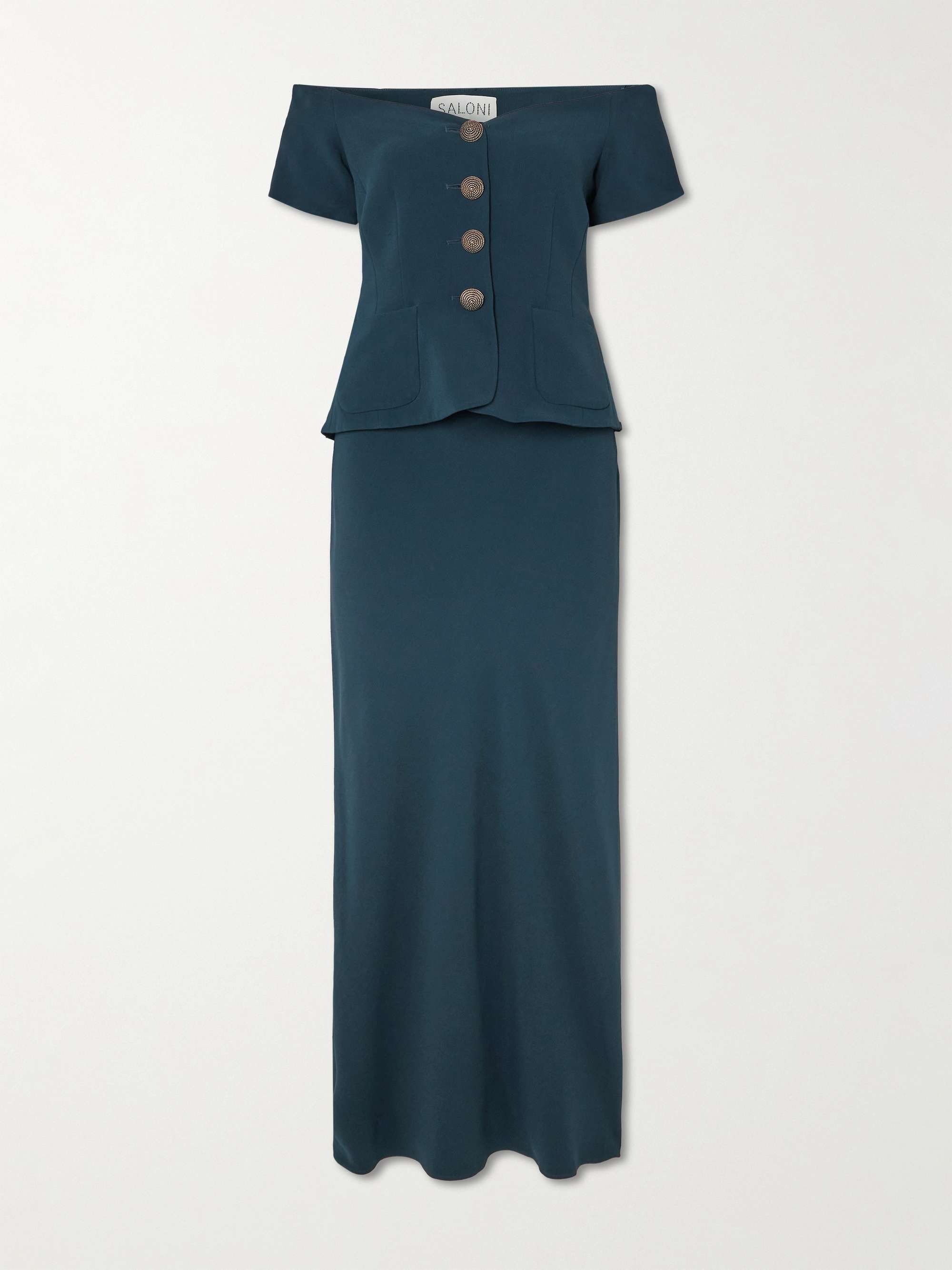 Clementine off-the-shoulder embellished cady midi dress hero visual