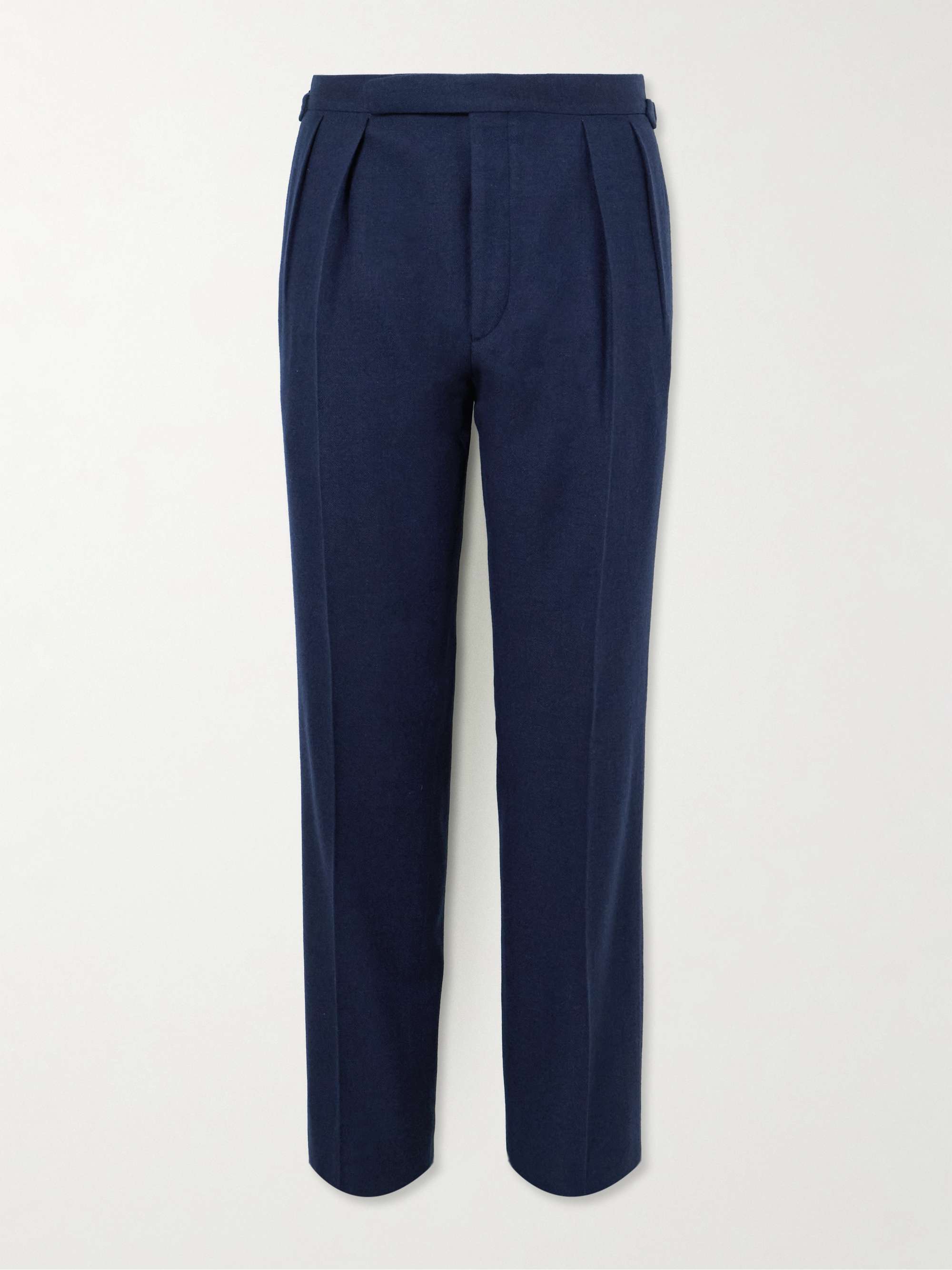 Tapered Pleated Wool, Silk and Cashmere-Blend Herringbone Suit Trousers hero visual