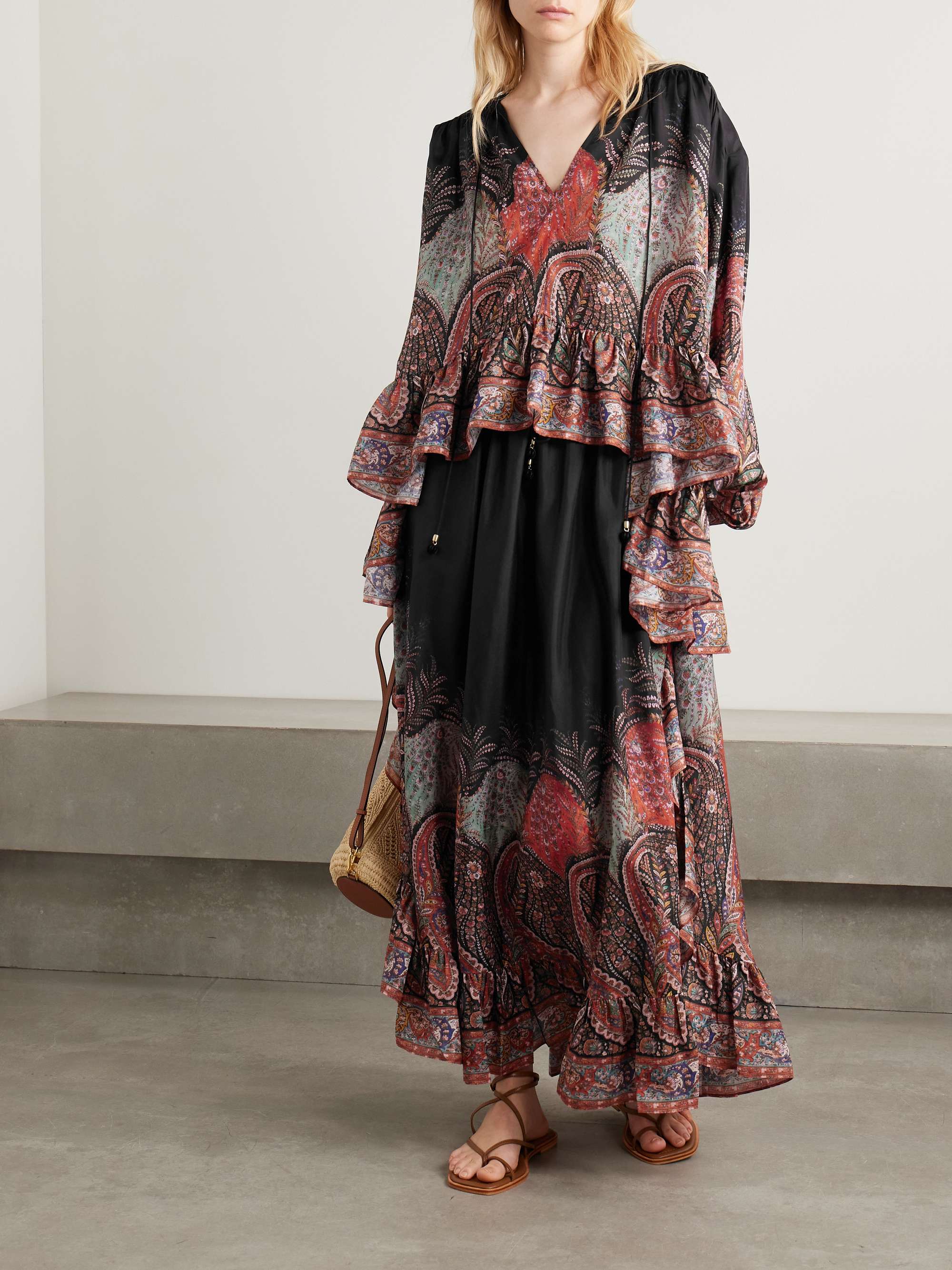 Rhiannon ruffled paisley-print organic silk maxi skirt view