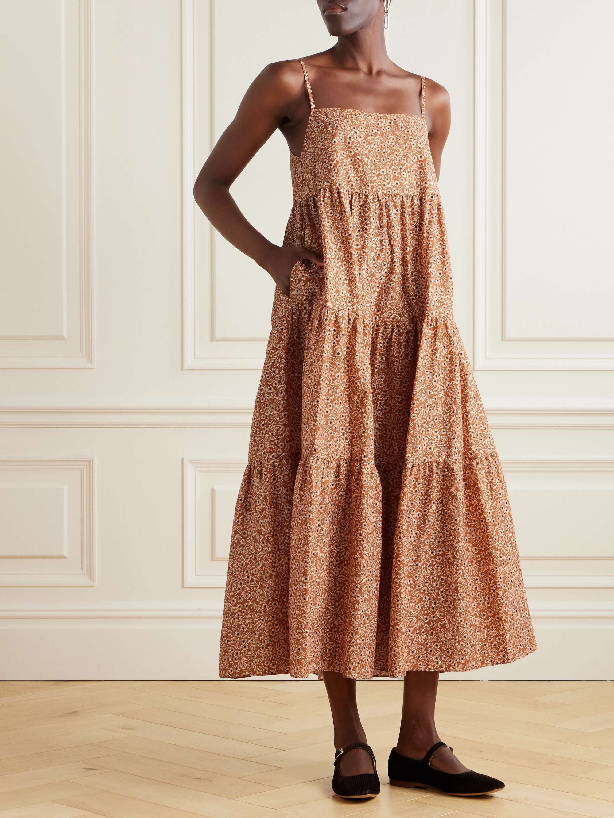 Tiered floral-print organic cotton maxi dress view
