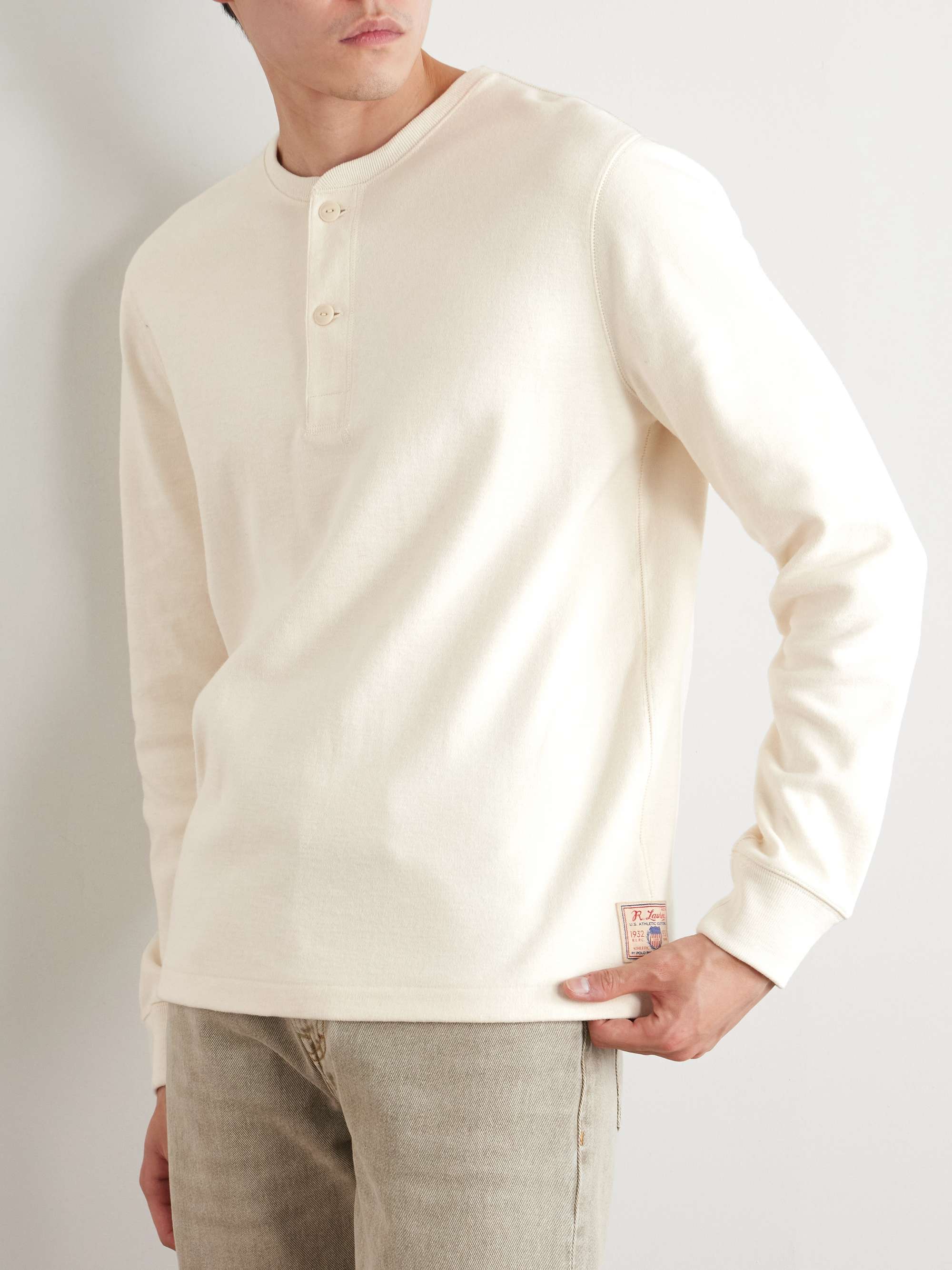 Logo-Appliquéd Brushed-Cotton Henley T-shirt view