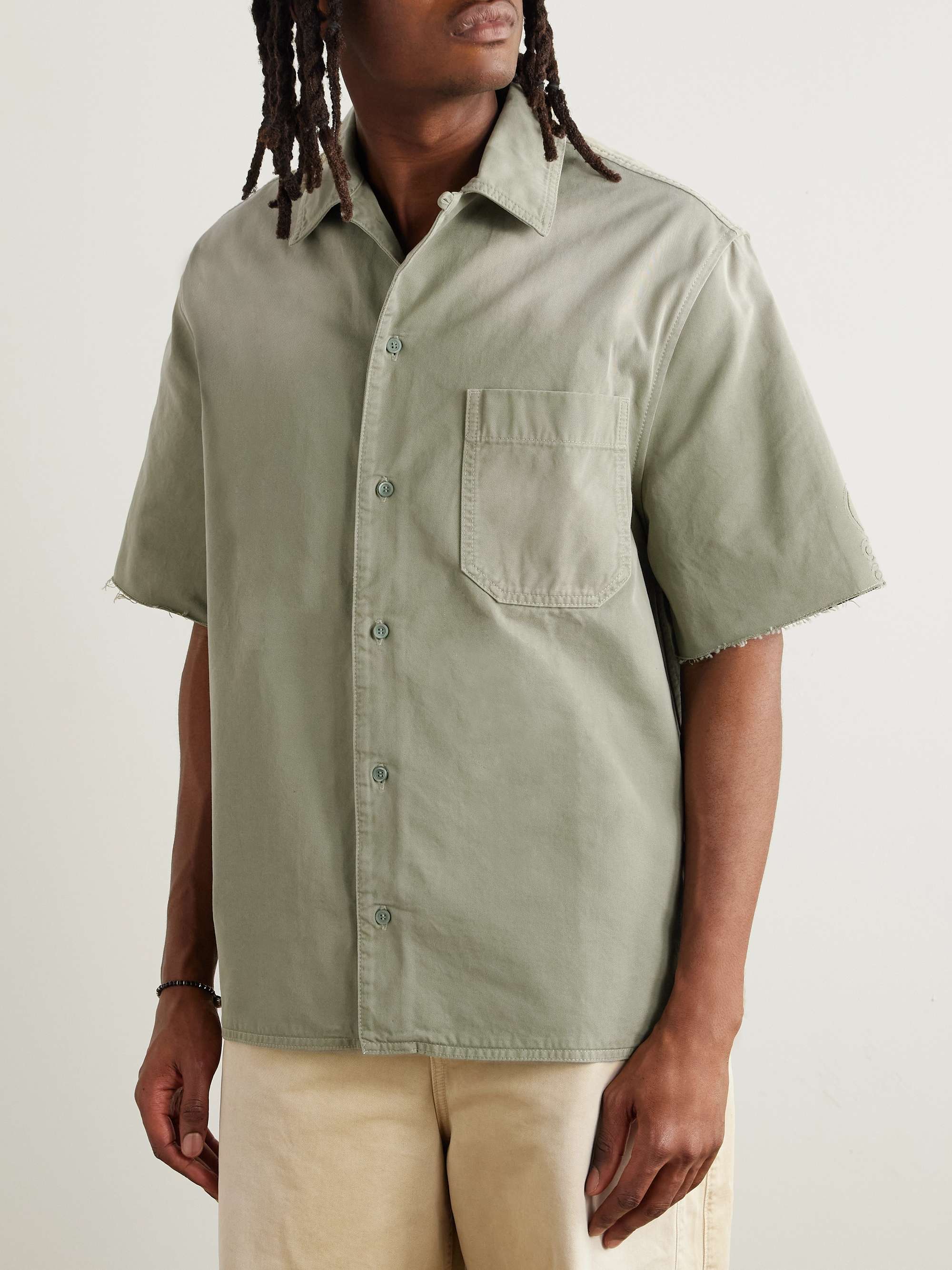 + Paula's Ibiza Convertible-Collar Logo-Appliquéd Frayed Cotton-Twill Shirt view