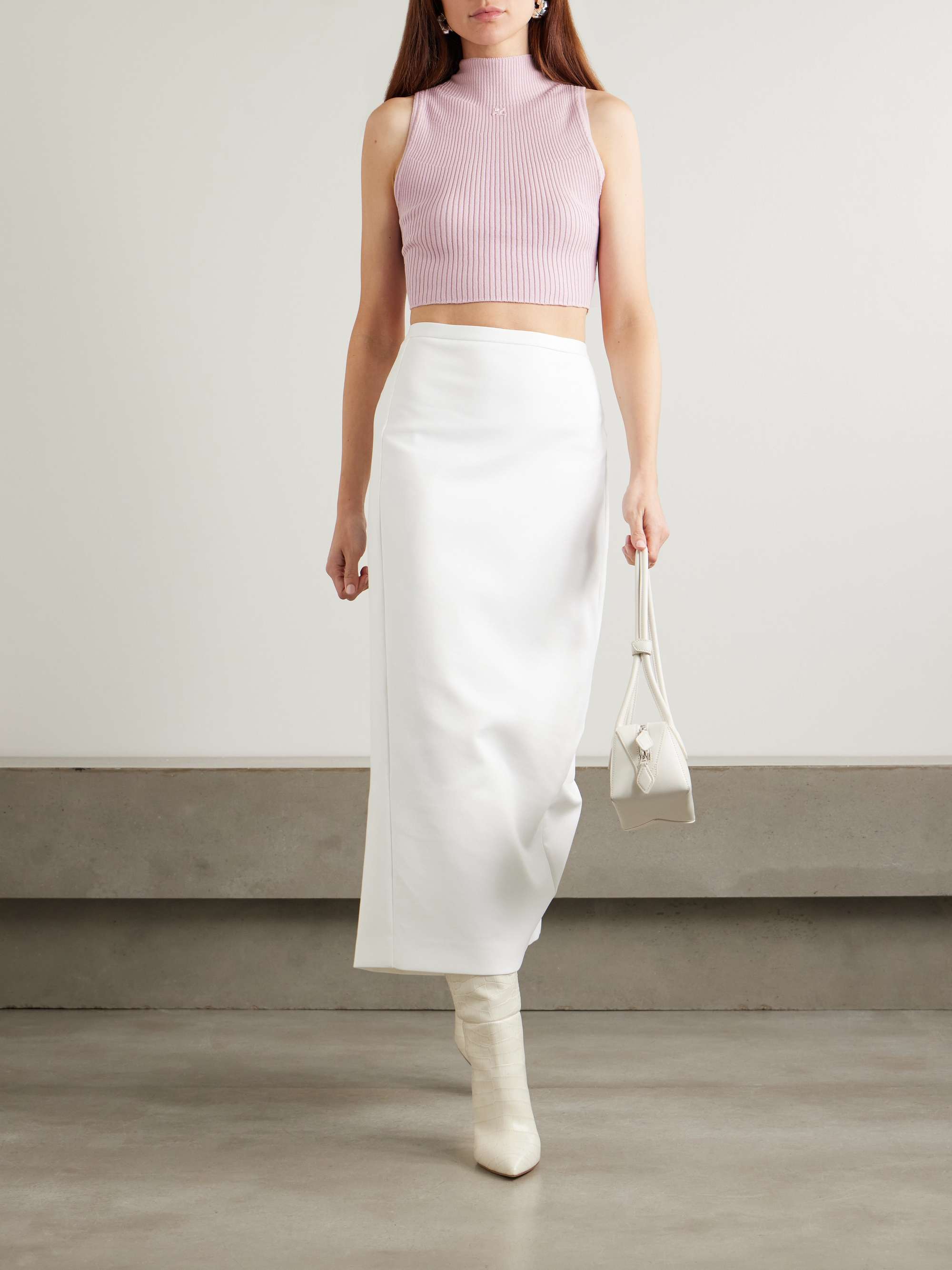 Cropped appliquéd ribbed cotton and merino wool-blend tank view