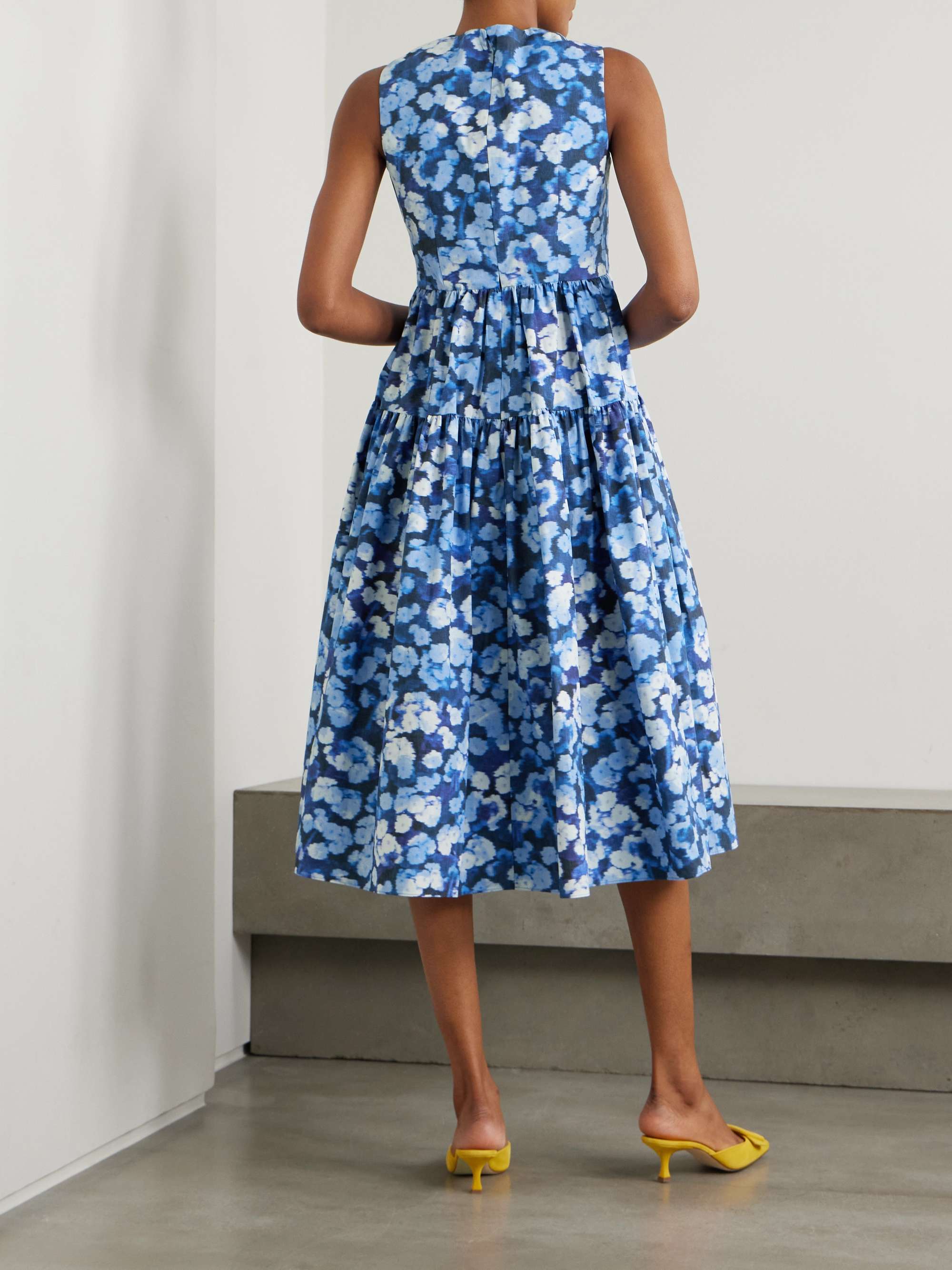 Tiered gathered floral-print cotton-poplin midi dress view
