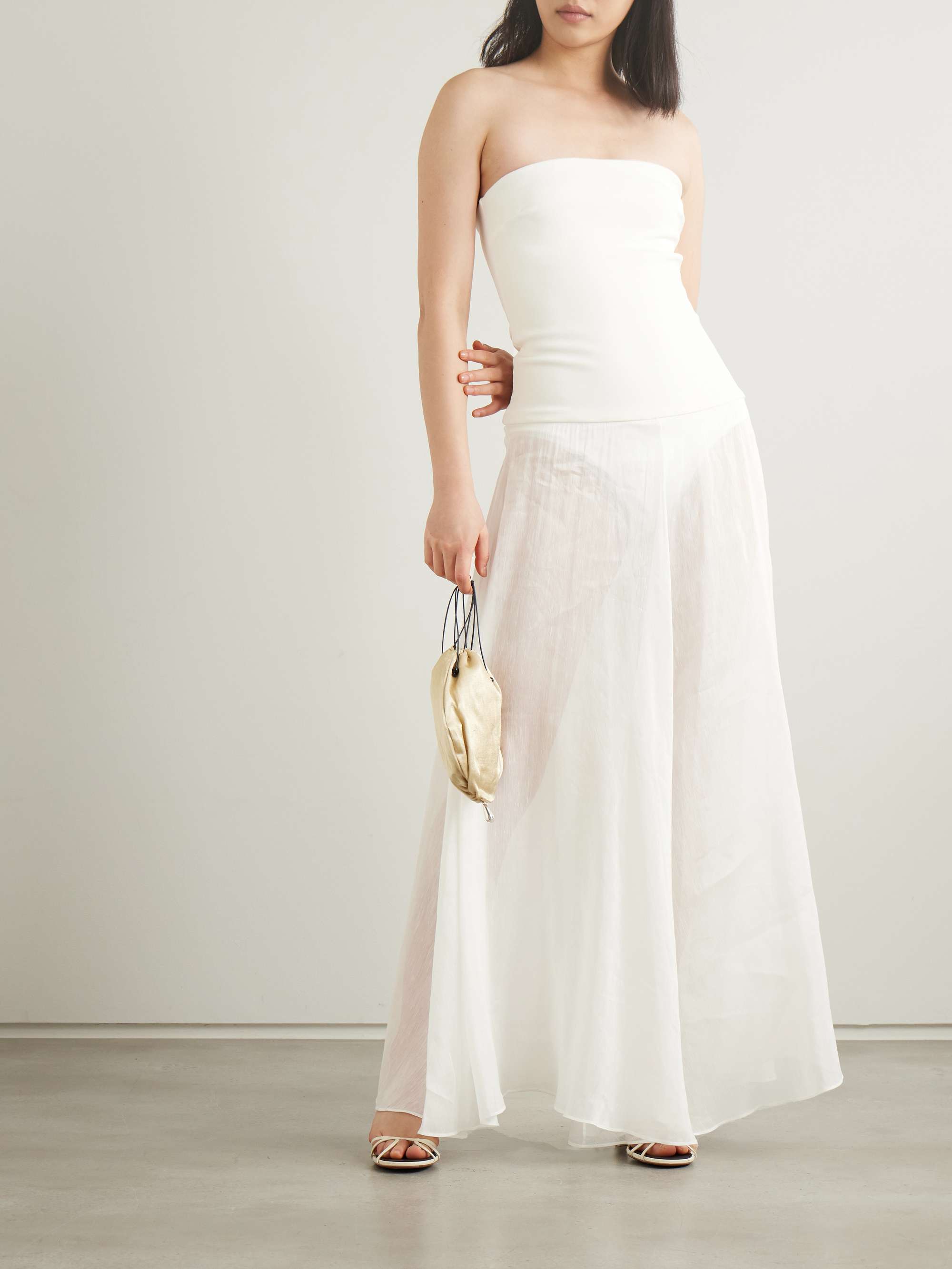 Aire strapless ponte and linen and silk-blend midi dress view