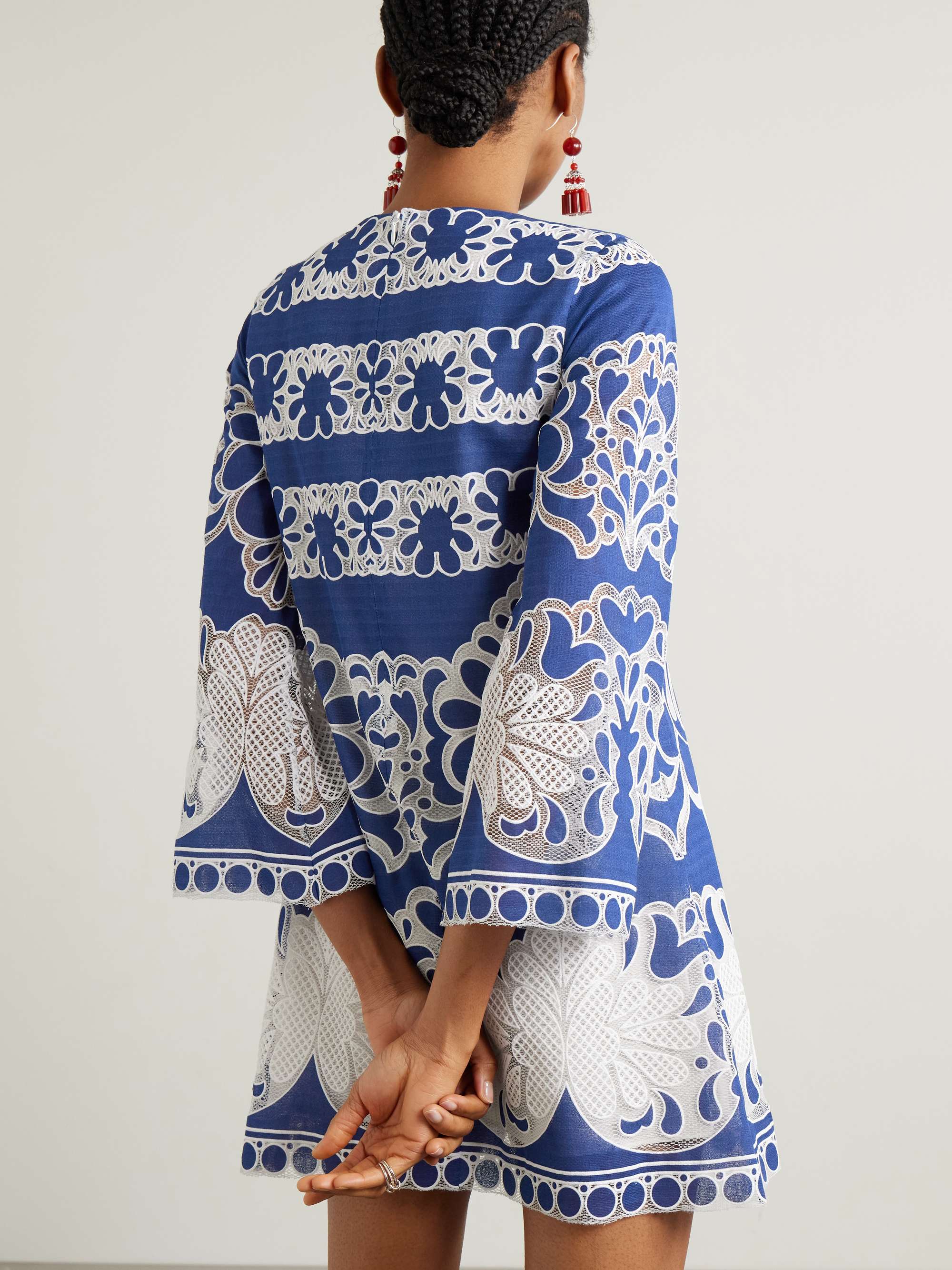 Stevie lace-trimmed embroidered cotton-blend mini dress view