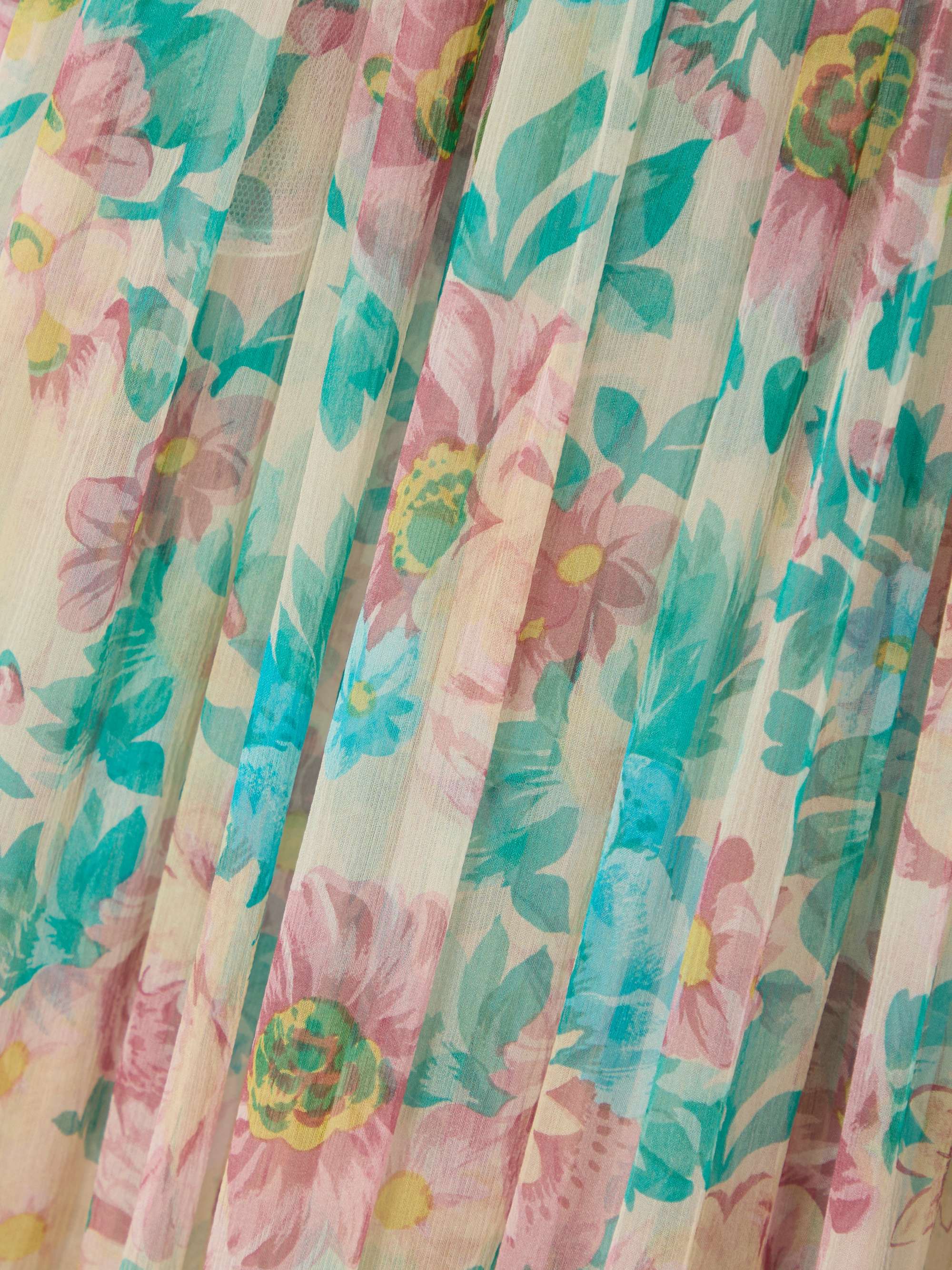 Pleated tiered floral-print silk-chiffon maxi skirt view