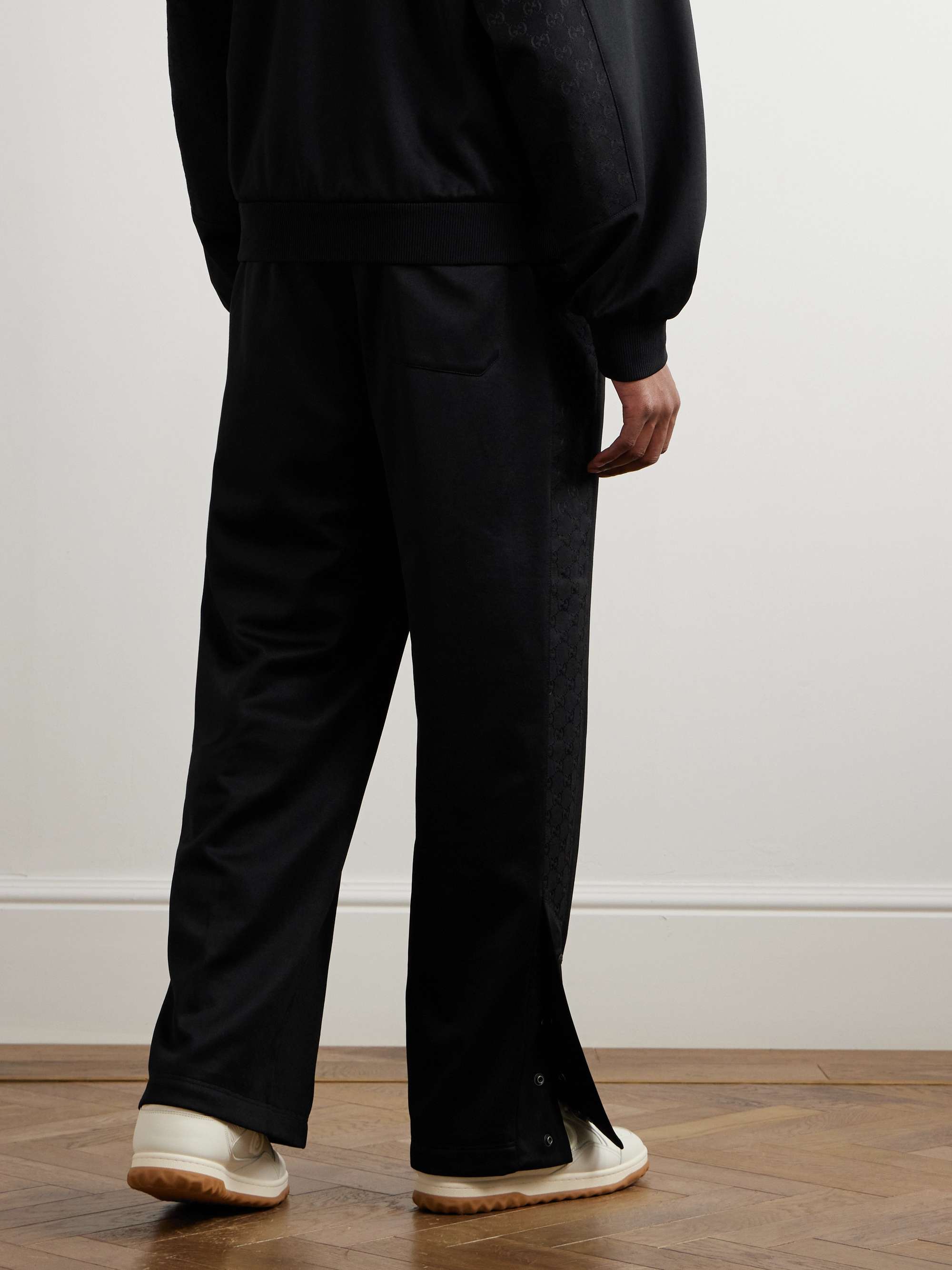 Wide-Leg Logo-Embroidered Monogrammed Tech-Jersey Sweatpants view