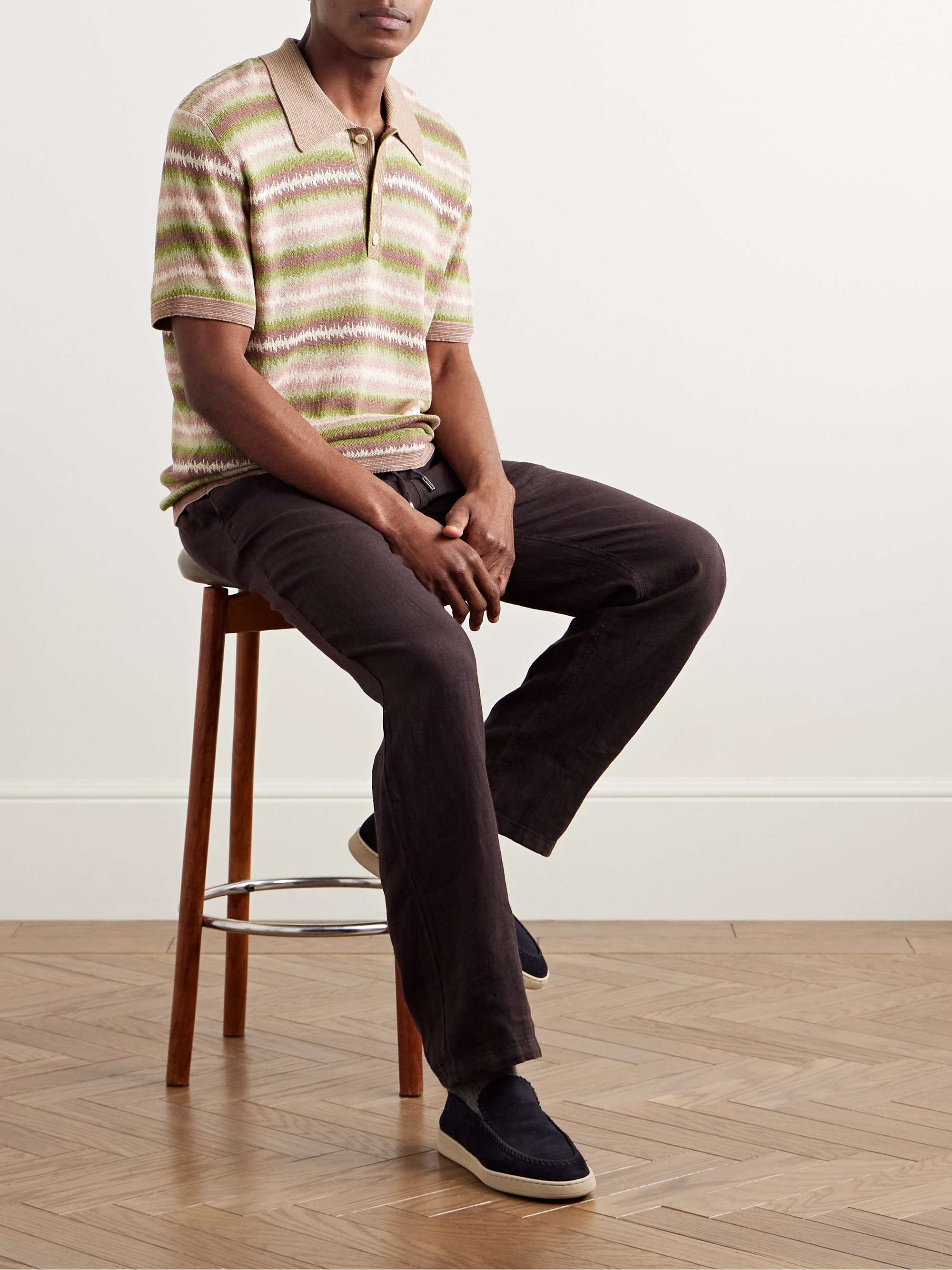 Striped Silk and Linen-Blend Polo Shirt view