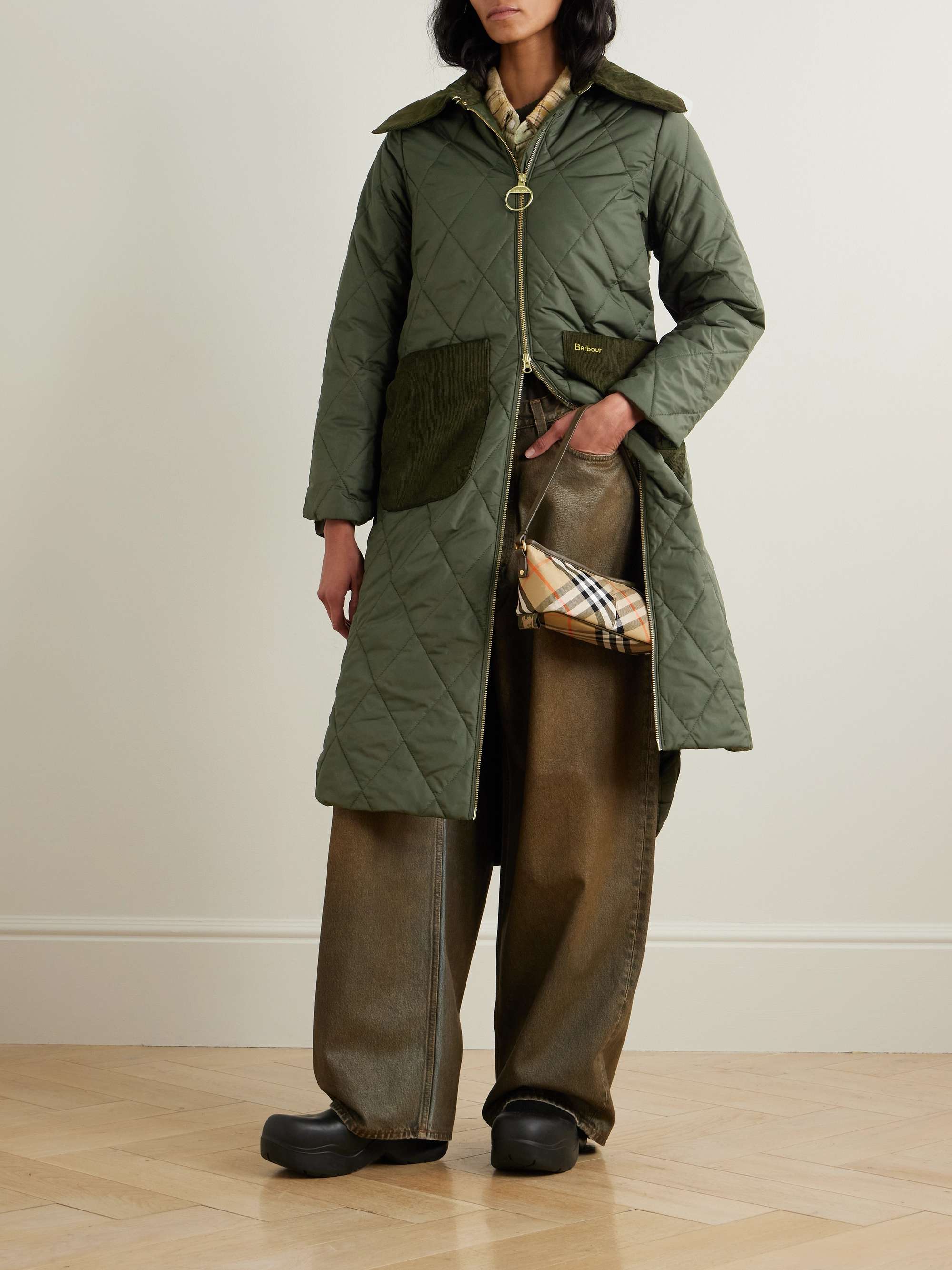 Malton corduroy-trimmed quilted padded shell coat view