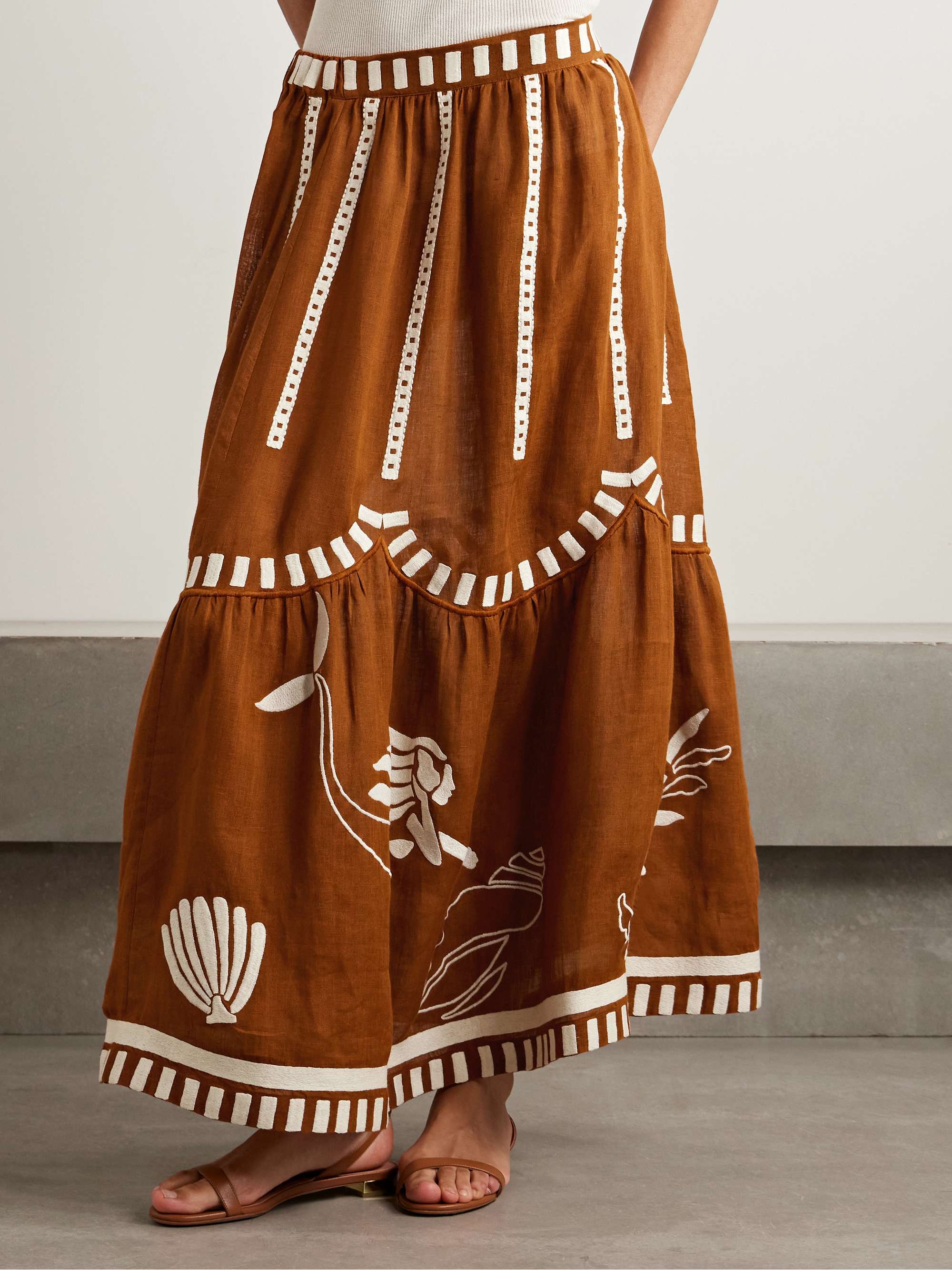 Mermaid Starfish tiered embroidered linen maxi skirt view