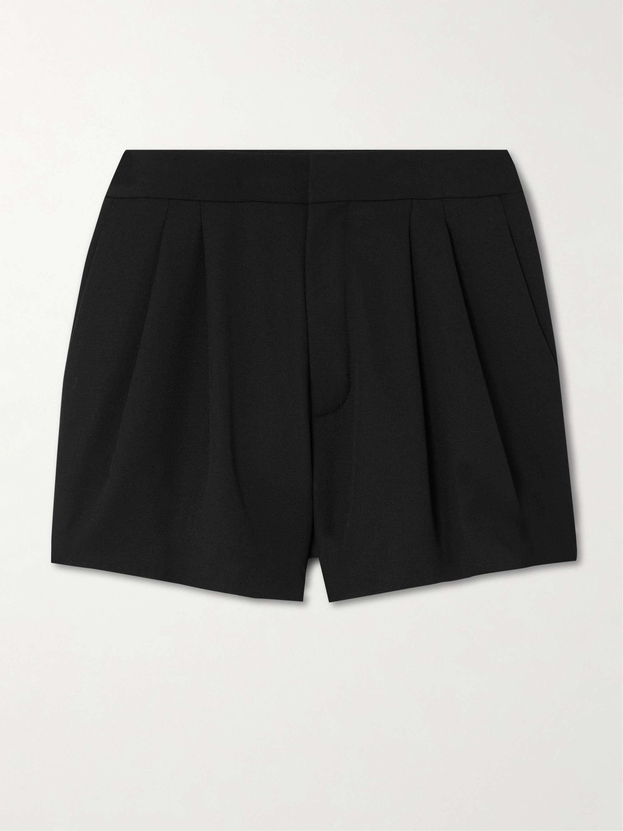 Pleated grain de poudre wool shorts hero visual