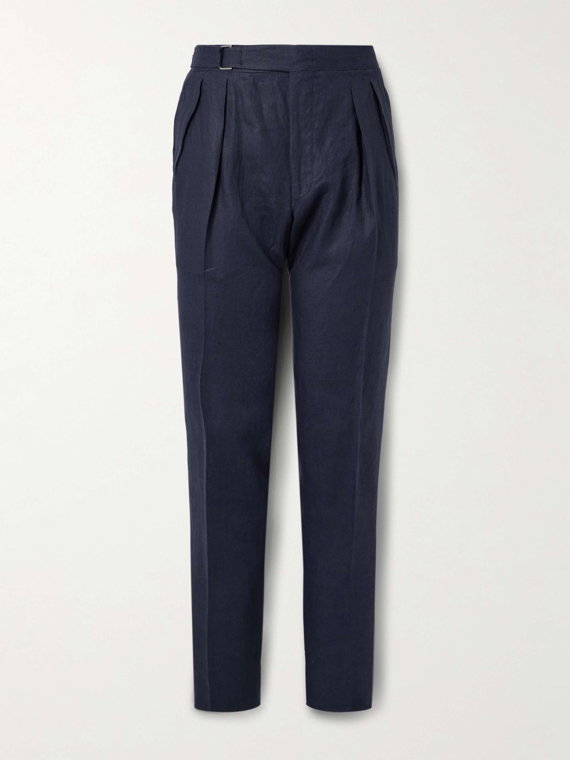 Slim-Fit Straight-Leg Pleated Garment-Dyed Linen Trousers hero visual