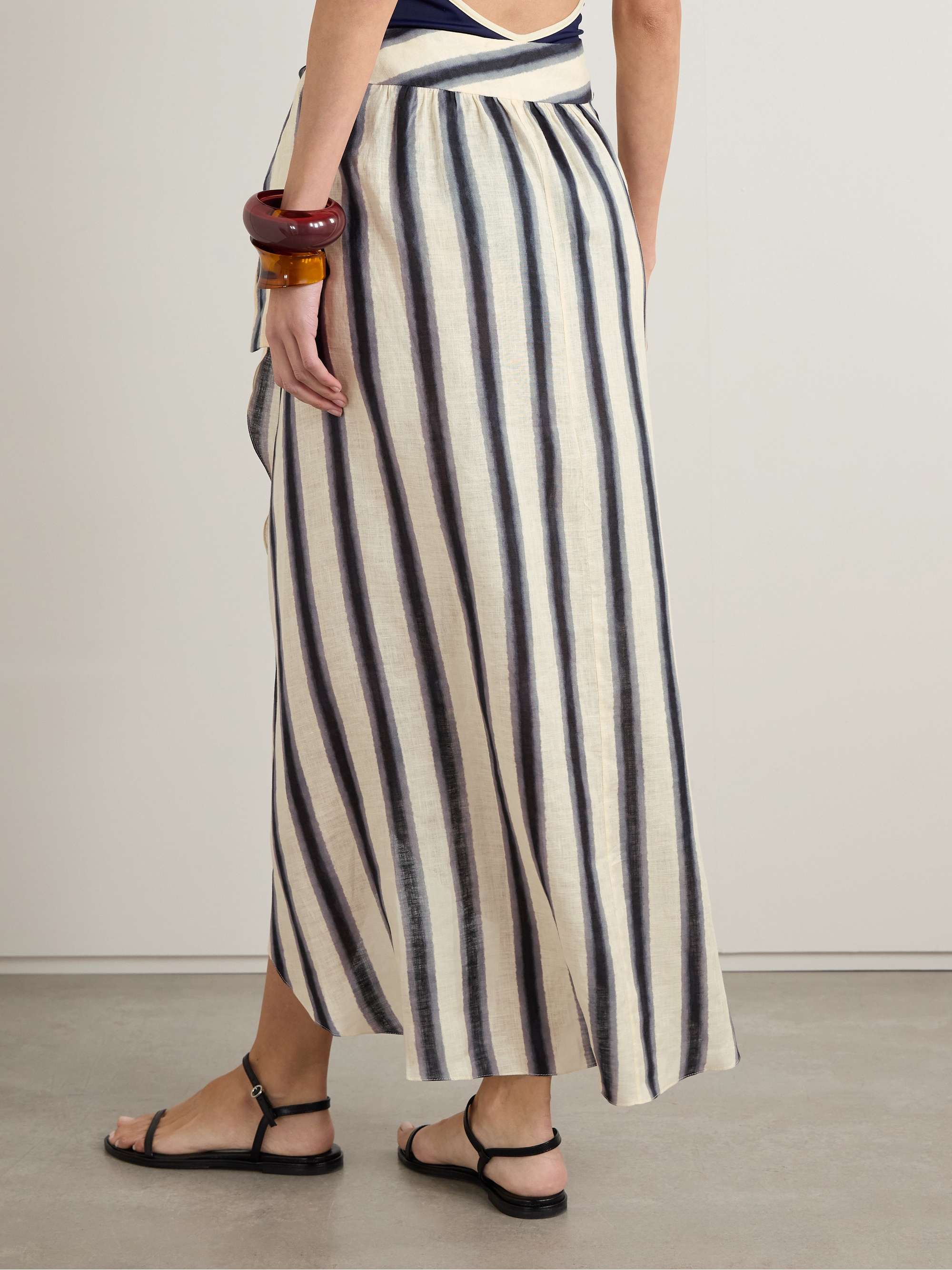 Waves of Destiny wrap-effect pleated striped linen pareo view