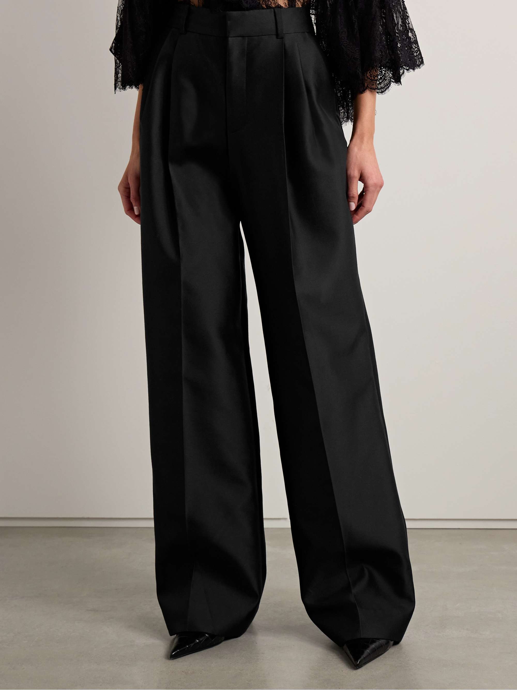 Pleated silk and wool-blend twill wide-leg pants view