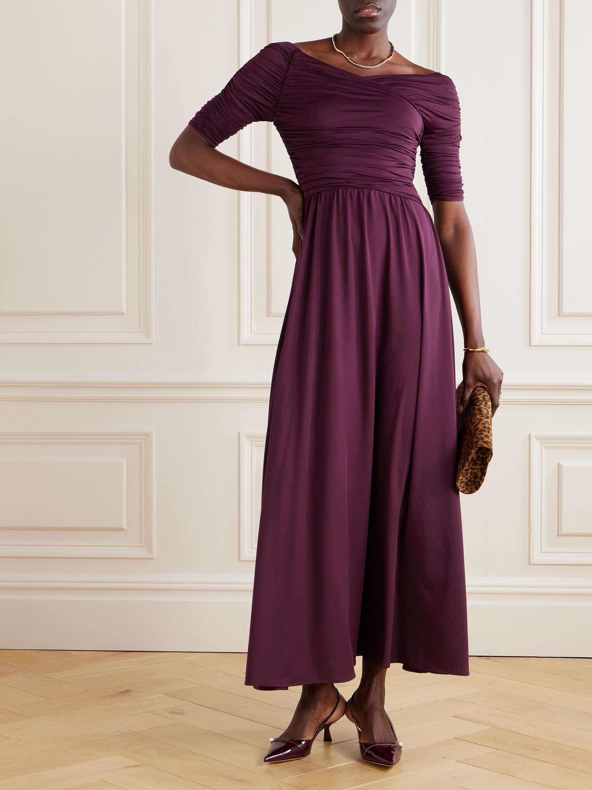 Char ruched wrap-effect recycled stretch-jersey maxi dress view