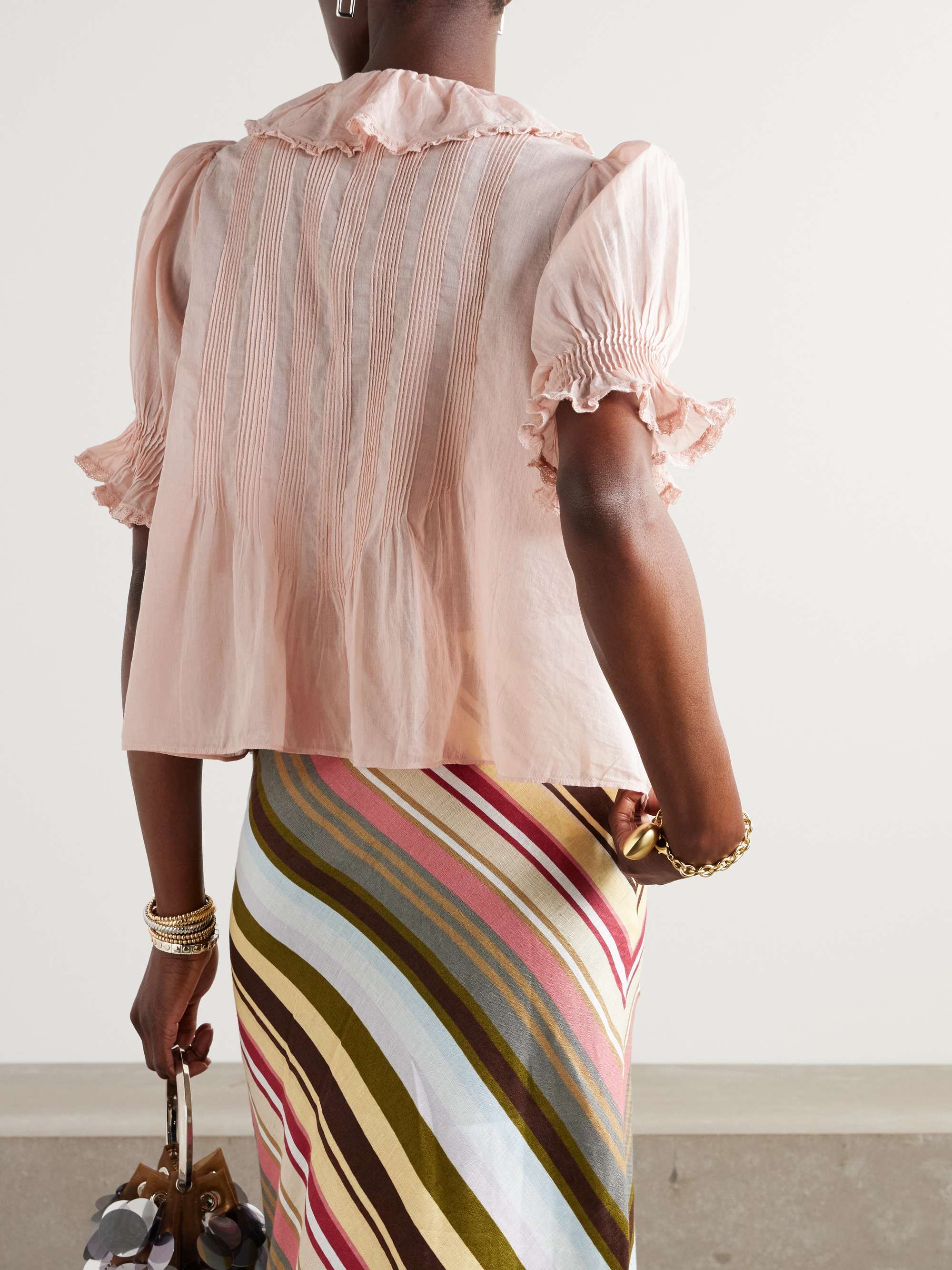 Henri lace-trimmed ruffled pintucked organic cotton-voile blouse view