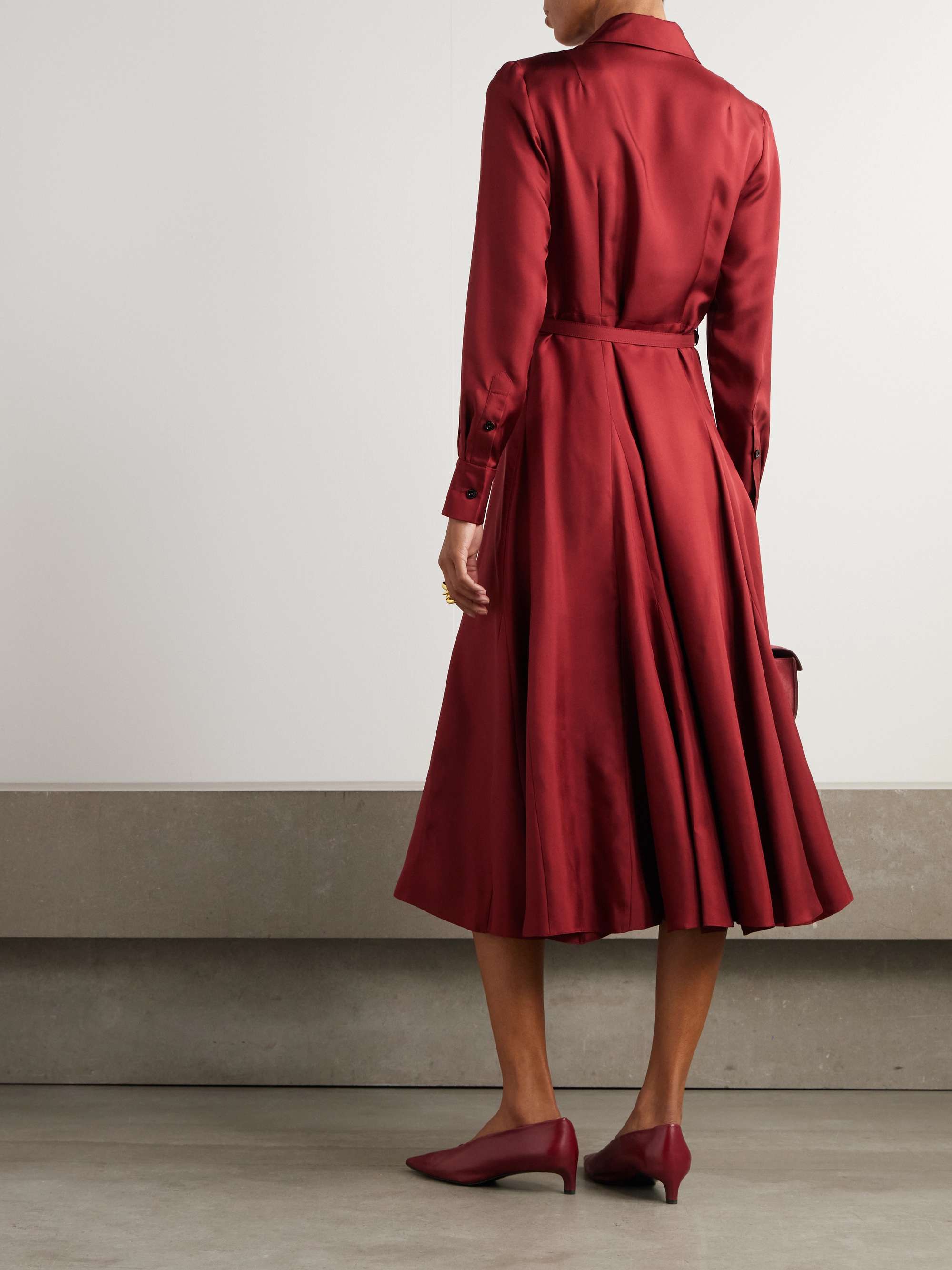 Belted silk-twill midi shirt dress view