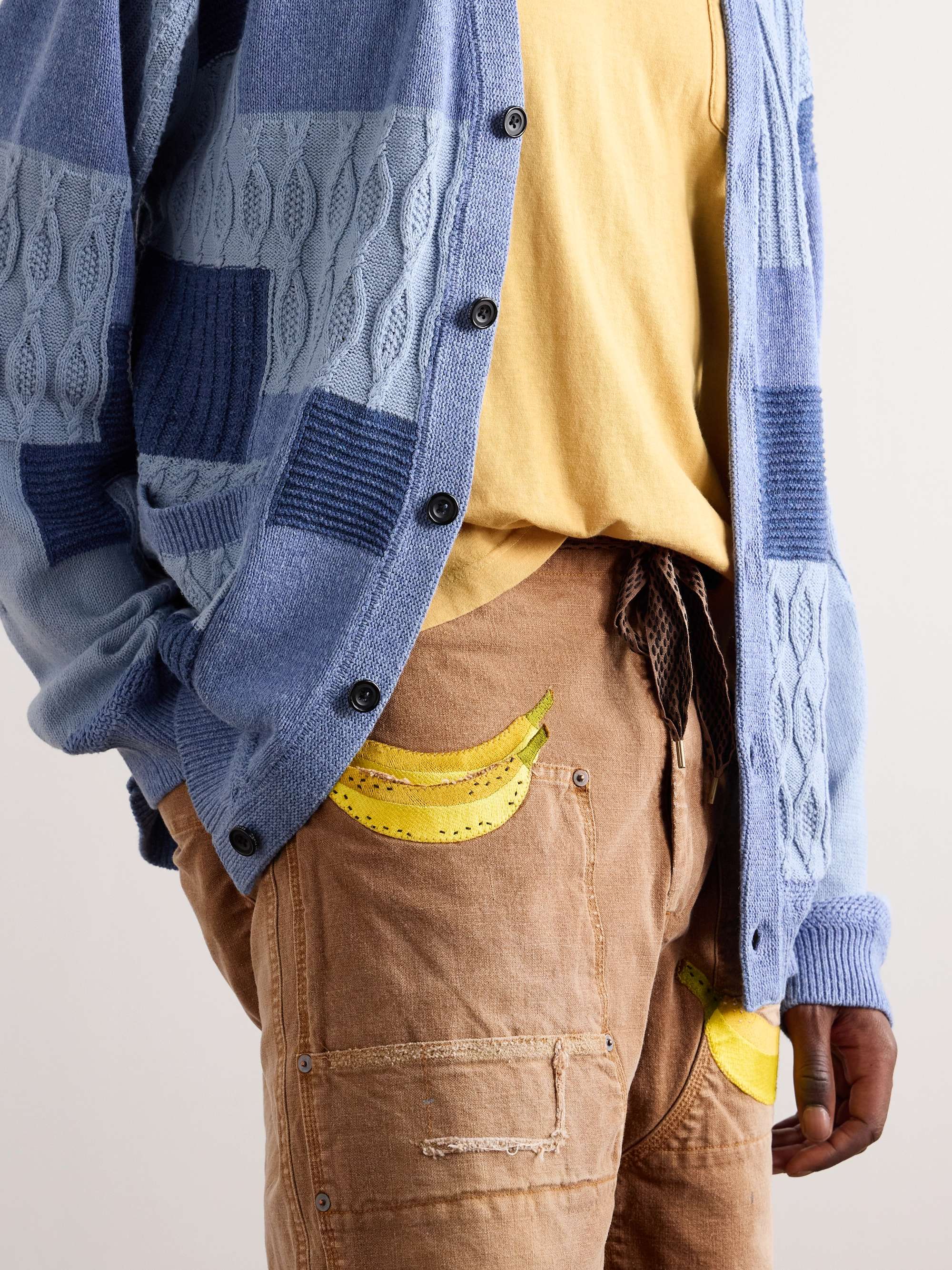 Wide-Leg Appliquéd Distressed Panelled Denim Shorts view