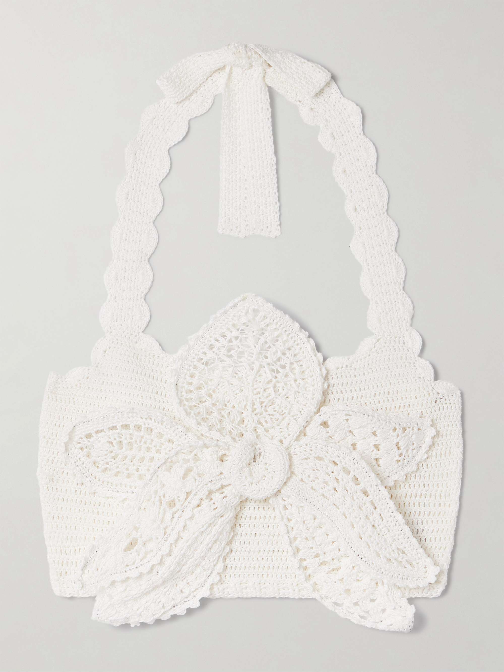 Mia cropped appliquéd crocheted organic cotton halterneck top view